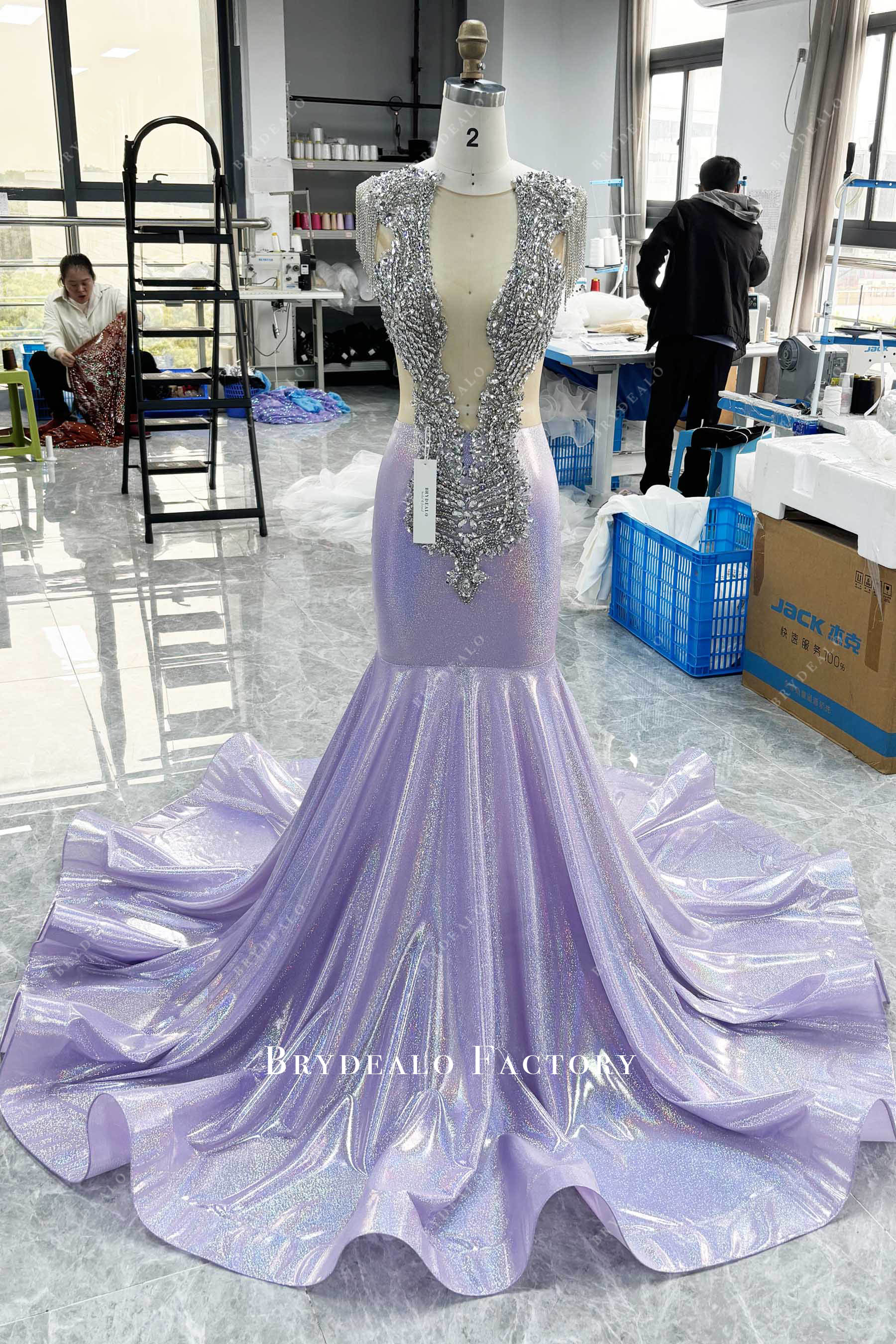 custom luxury rhinestone galaxy prom dress