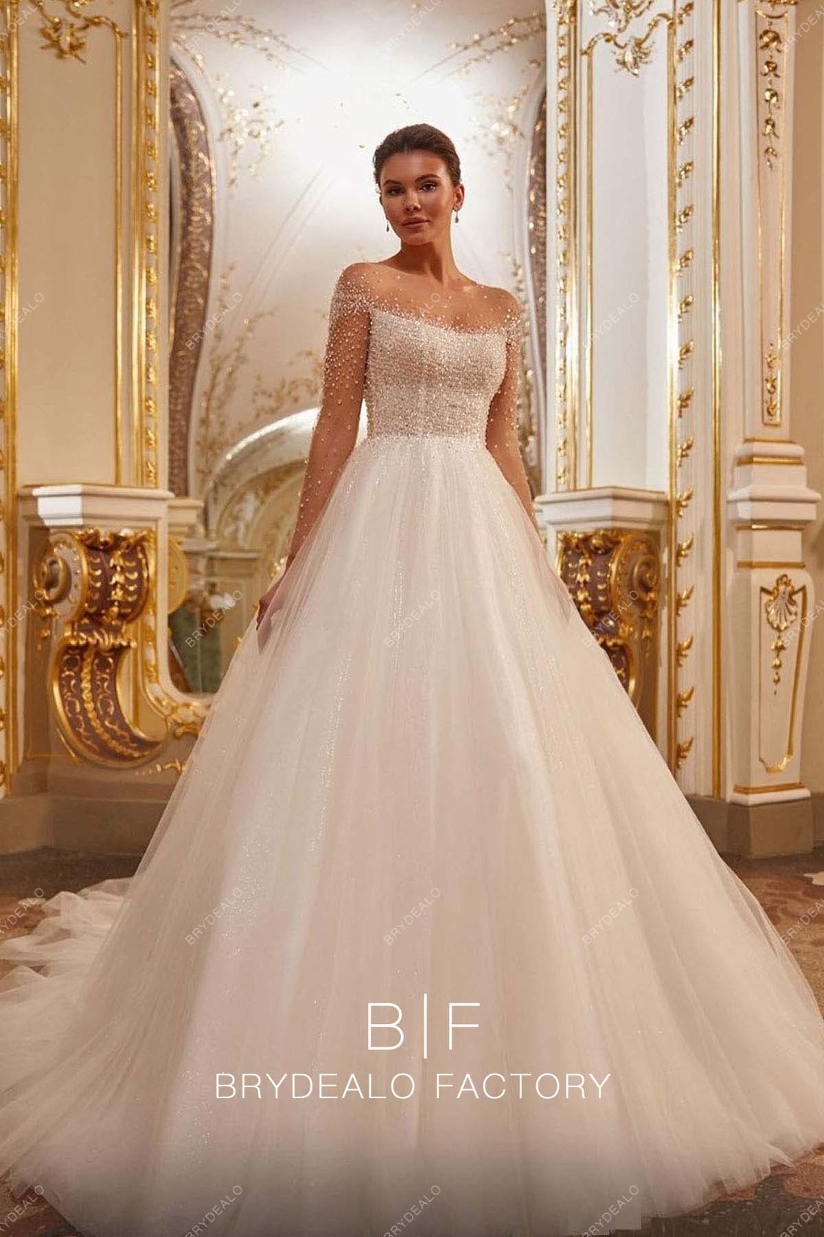 Illusion Neck Luxury Beaded Ball Gown Princess Wedding Dress Illusion Neck Luxury Beaded Ball Gown Princess Wedding Dress