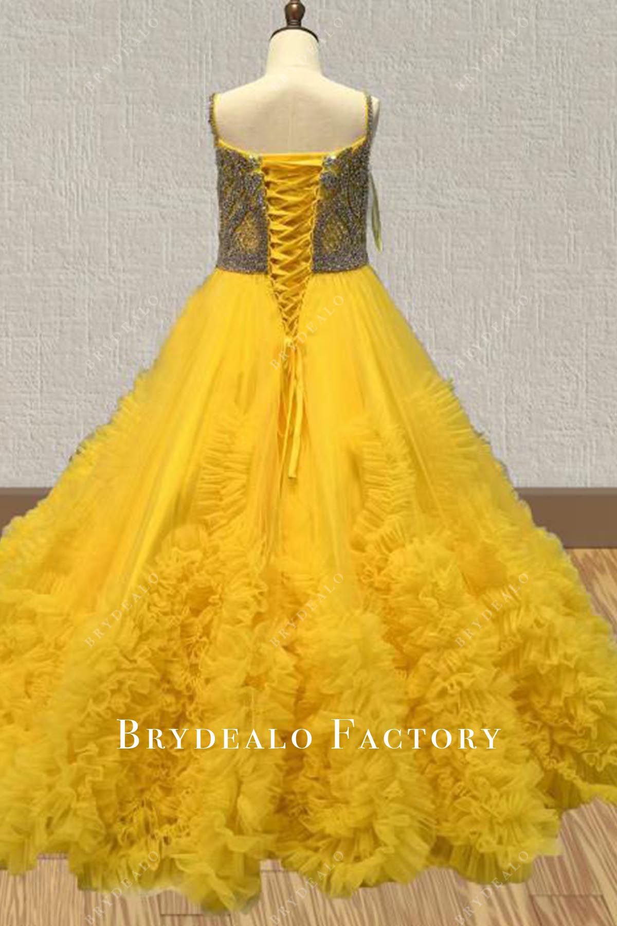 marigold lace up back pageant dress