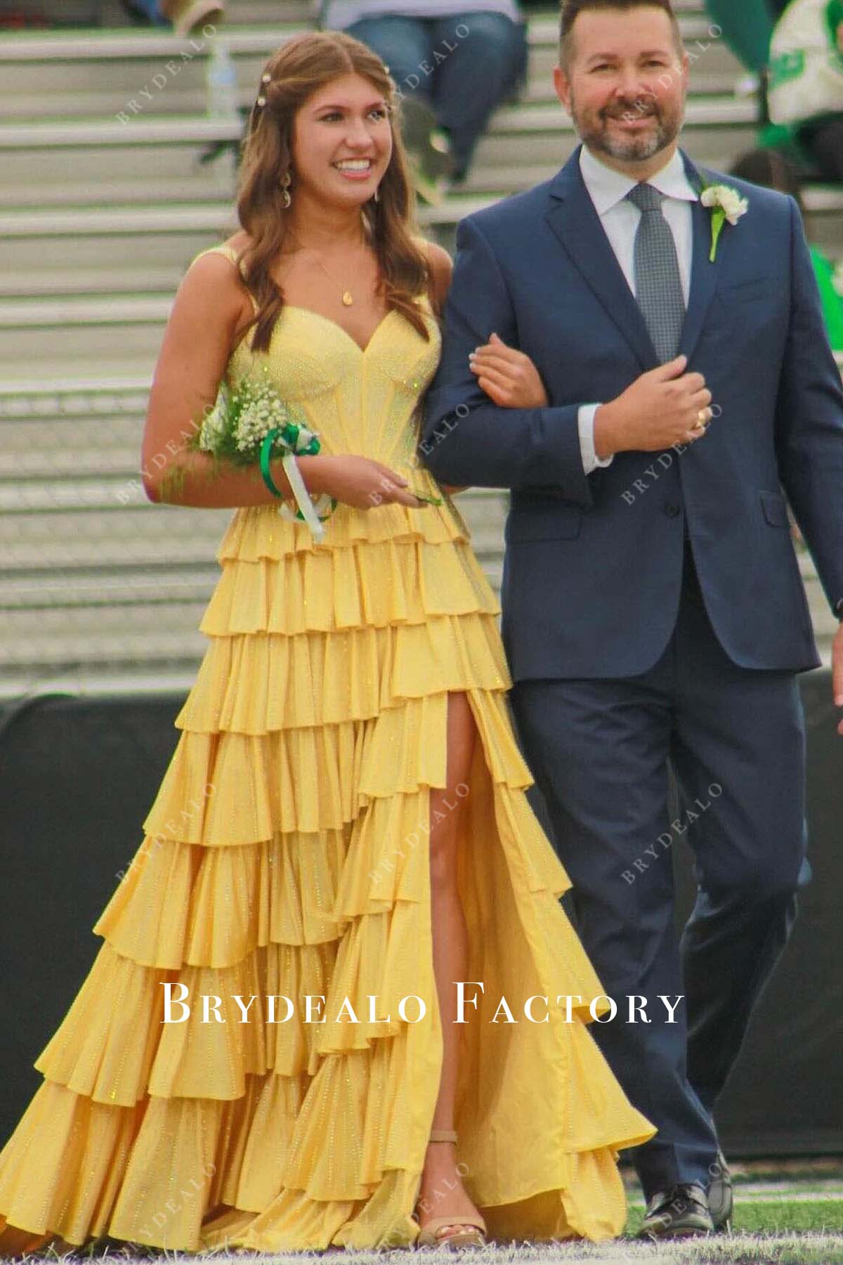 Shimmery Marigold Layered A-Line Homecoming Dress
