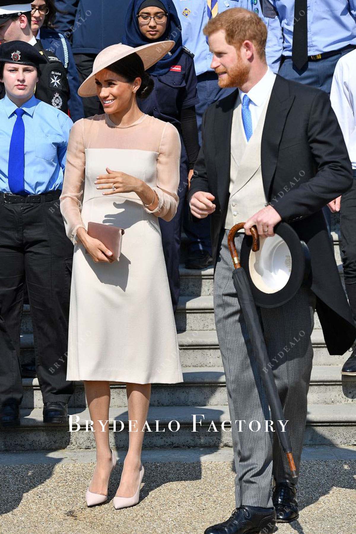 blue dress for baby girl Meghan Markle 2018 Tea Length Wedding Guest Dress