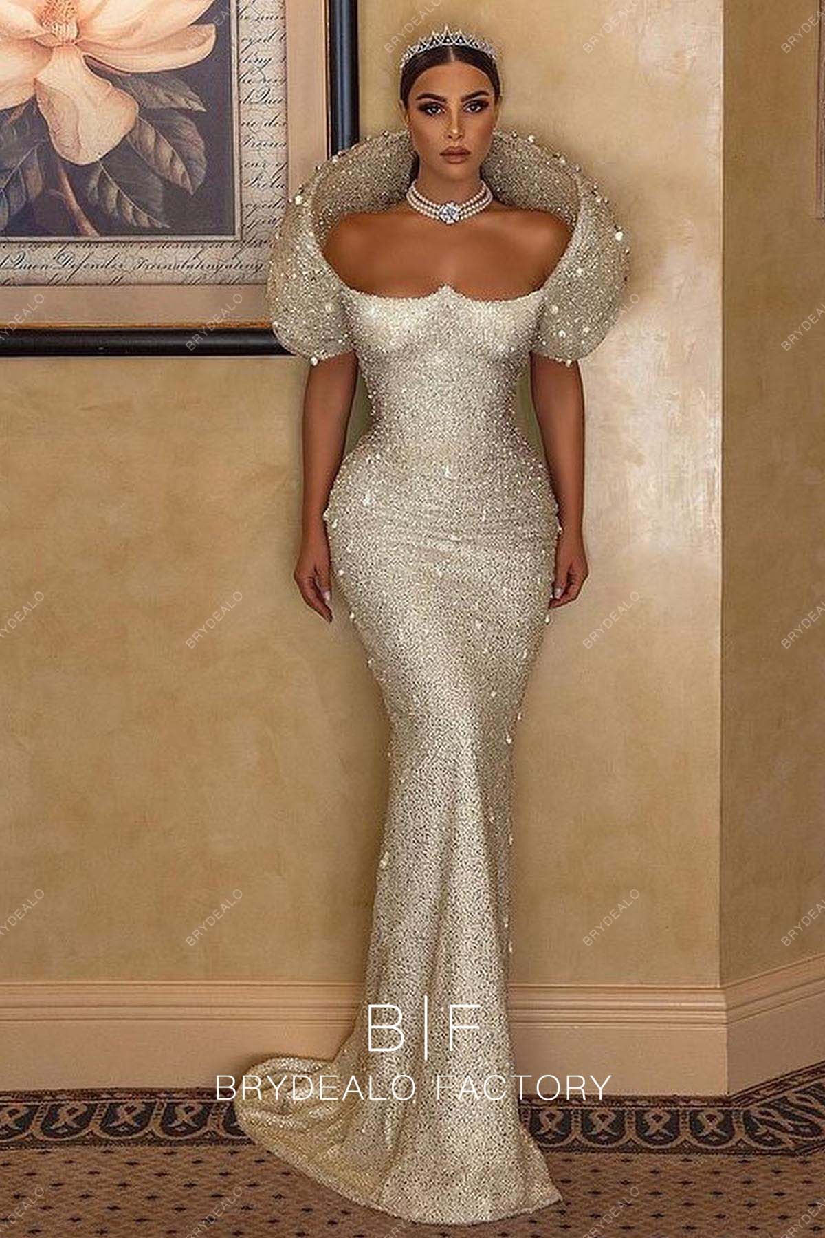 Mermaid Sweep Train Allover Sequins Luxury Bridal Dress