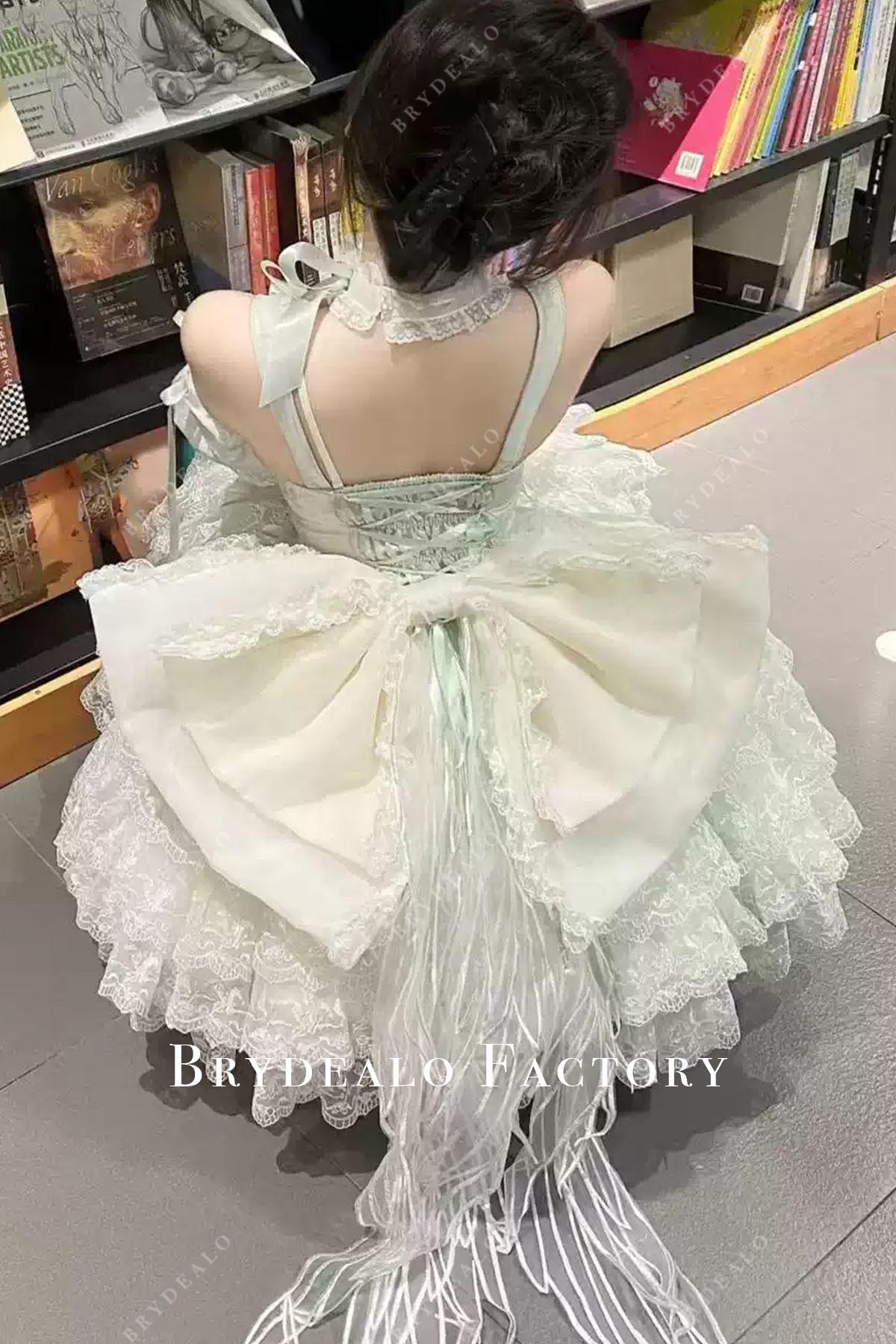 mint lace up back puffy lolita dress