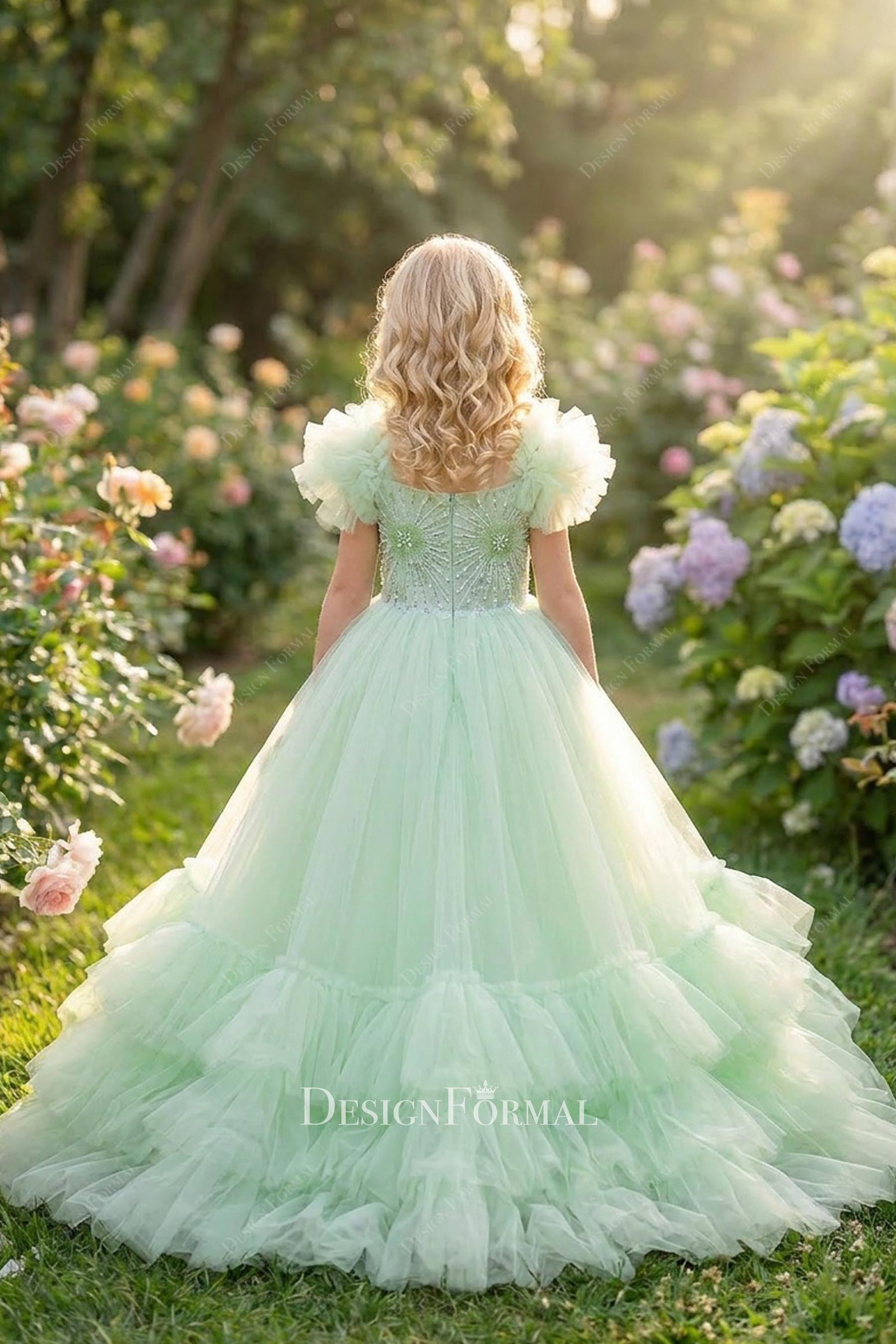 mint tulle layered a line pageant dress