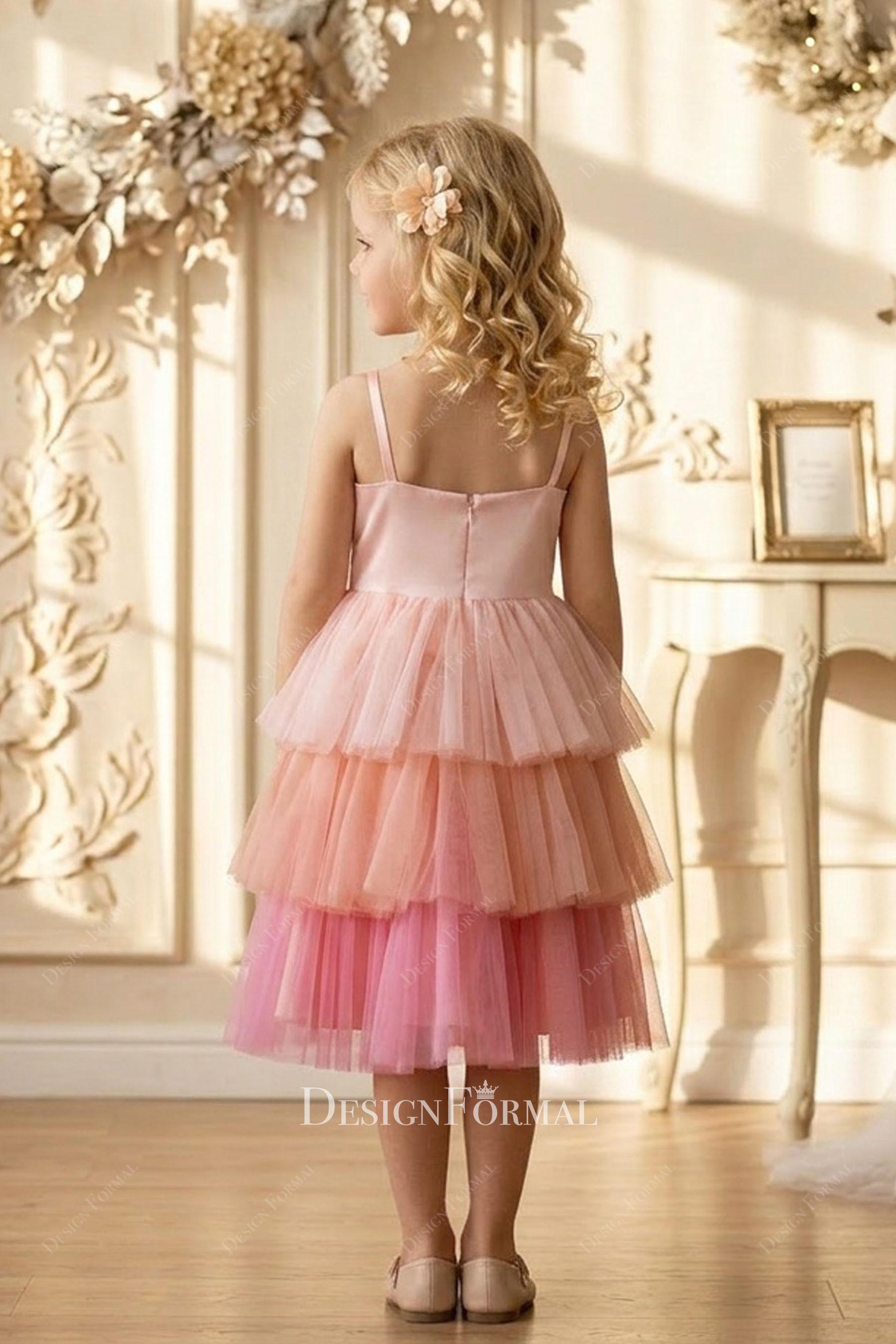 multi colored satin flower girl dress