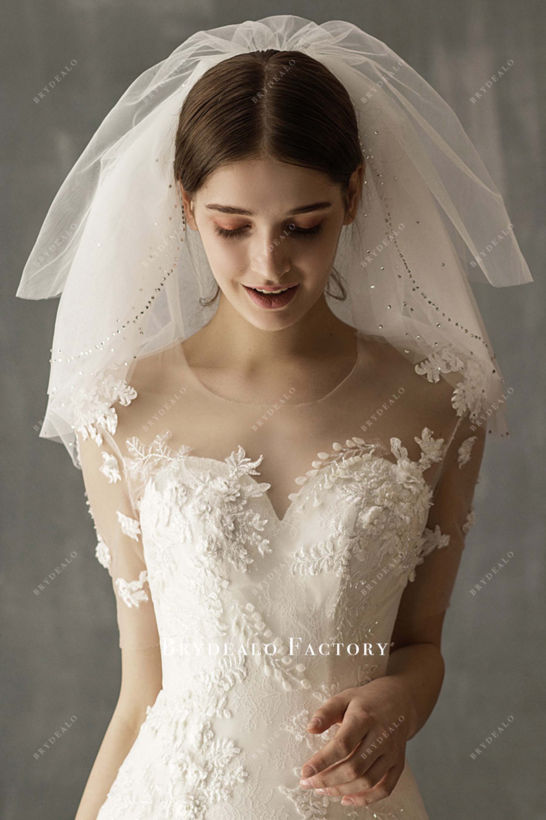 multi layered crystal wedding veil