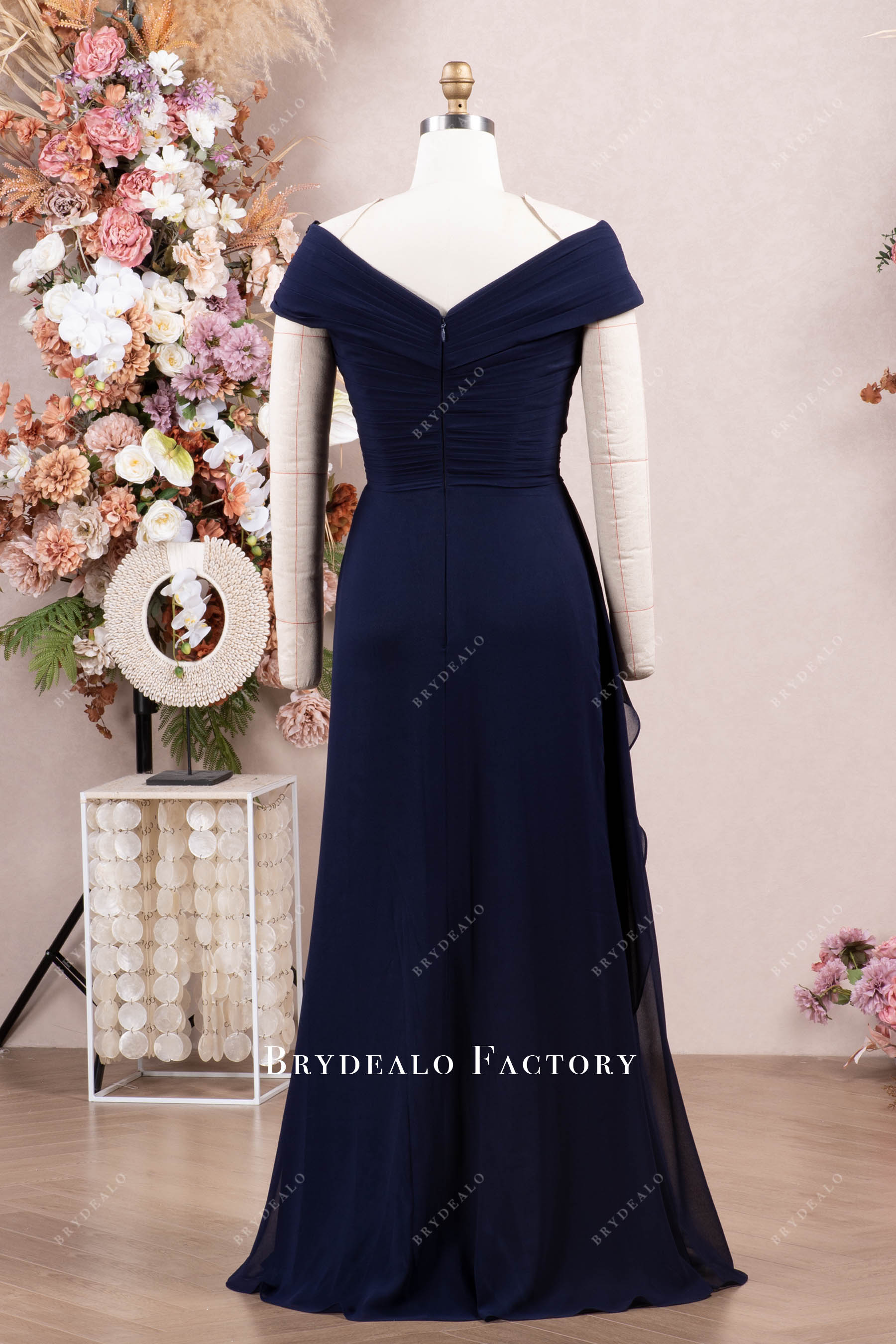 navy floor length formal dress