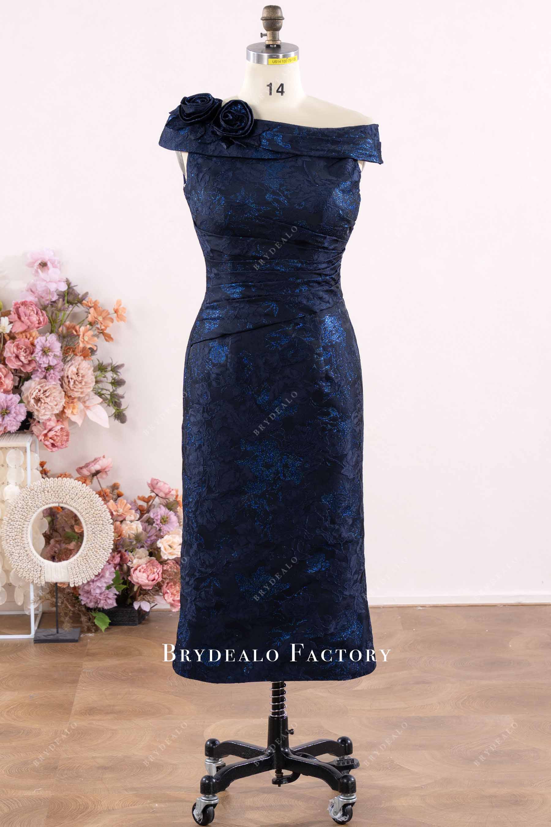 navy jacquard mother of bride dress