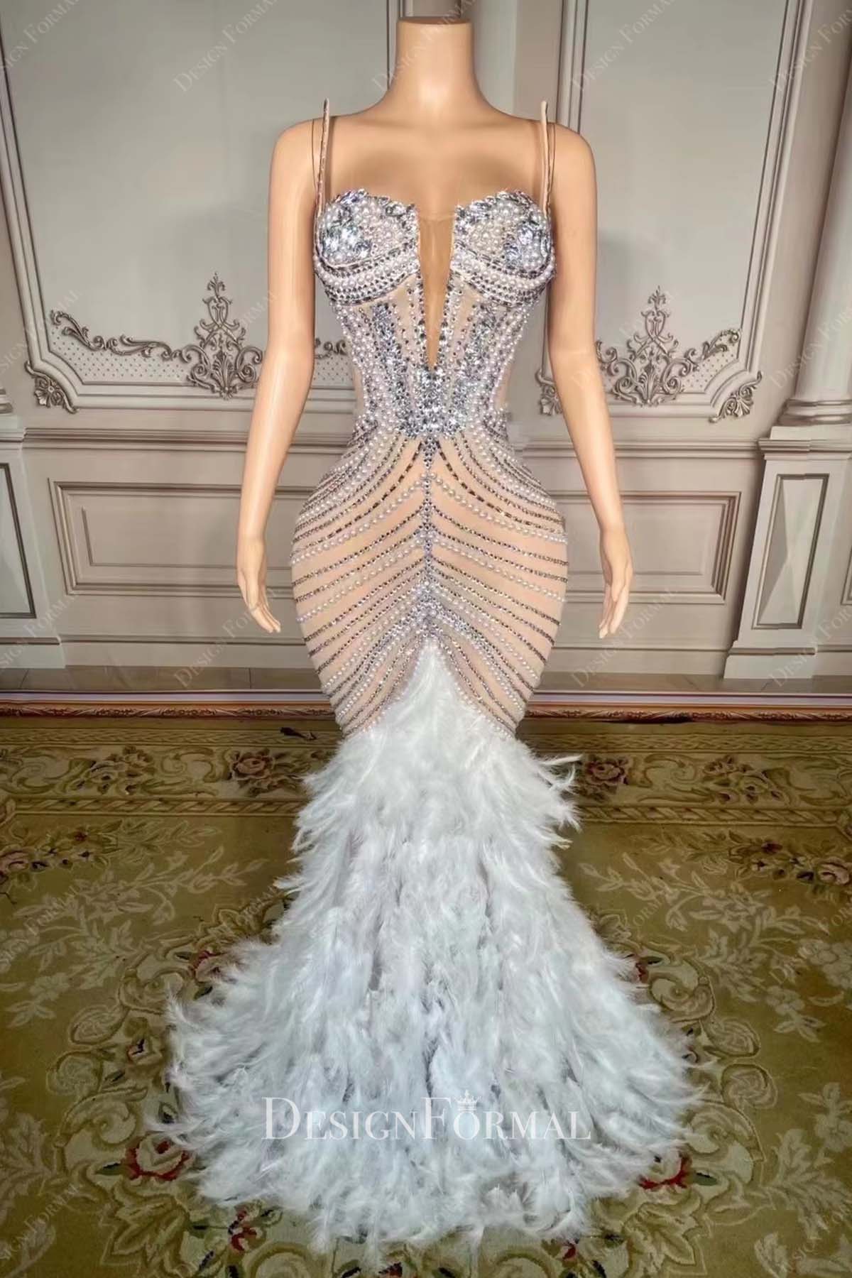 nude beige strapless trumpet prom dress