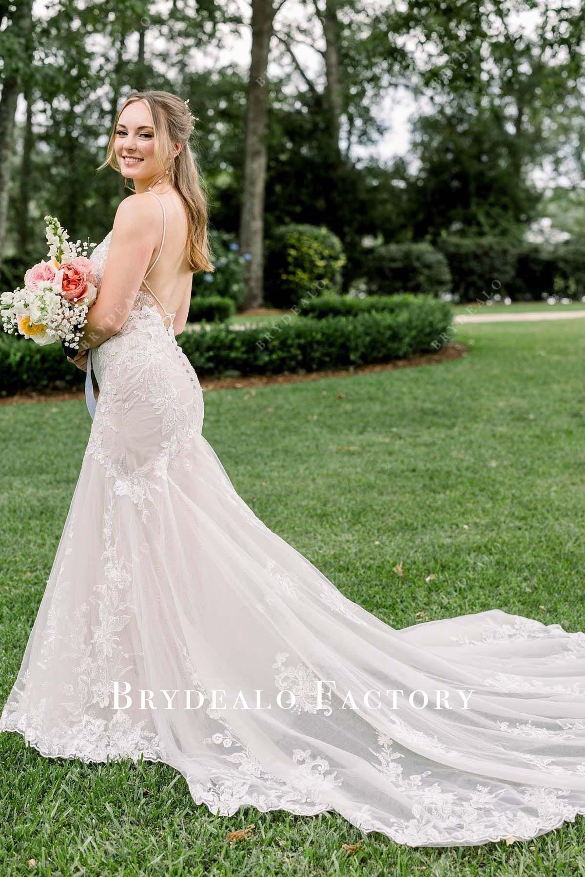 nude lace mermaid wedding dress