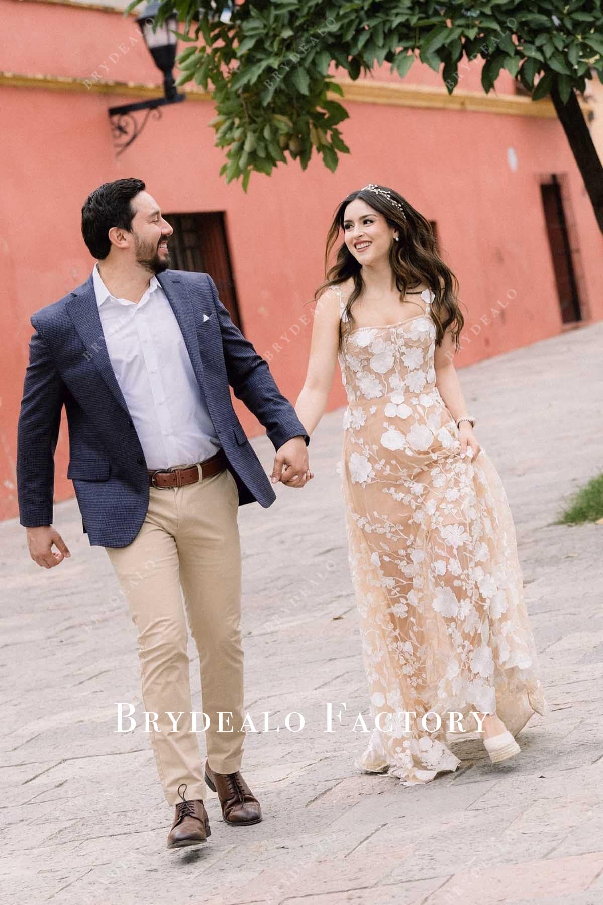 nude lace overlay wedding dress