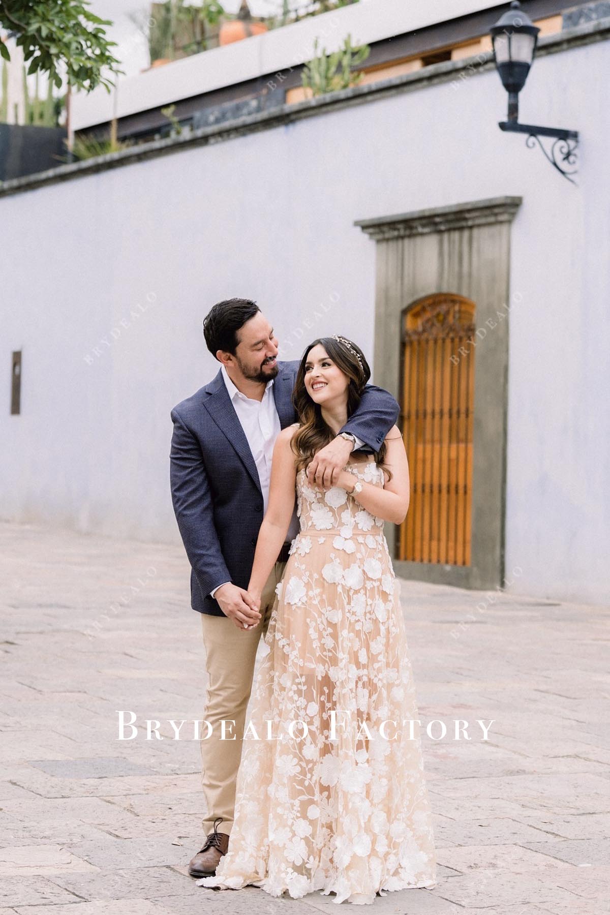 nude lace semi sweetheart wedding dress