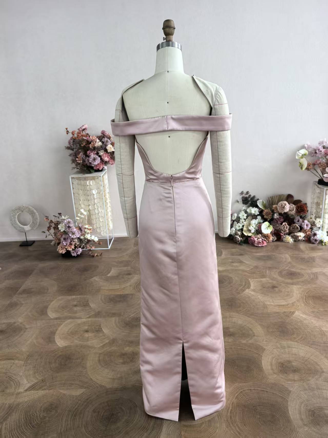 nude pink detachable overskirt mother of bride dress