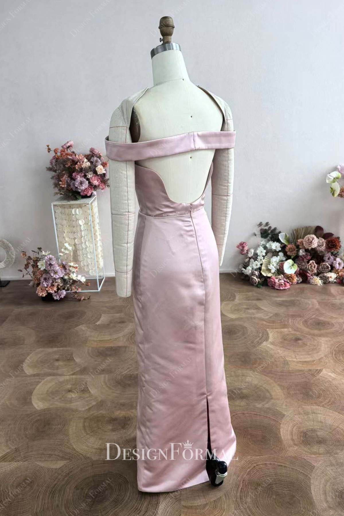 nude pink floor length mother of bride dress