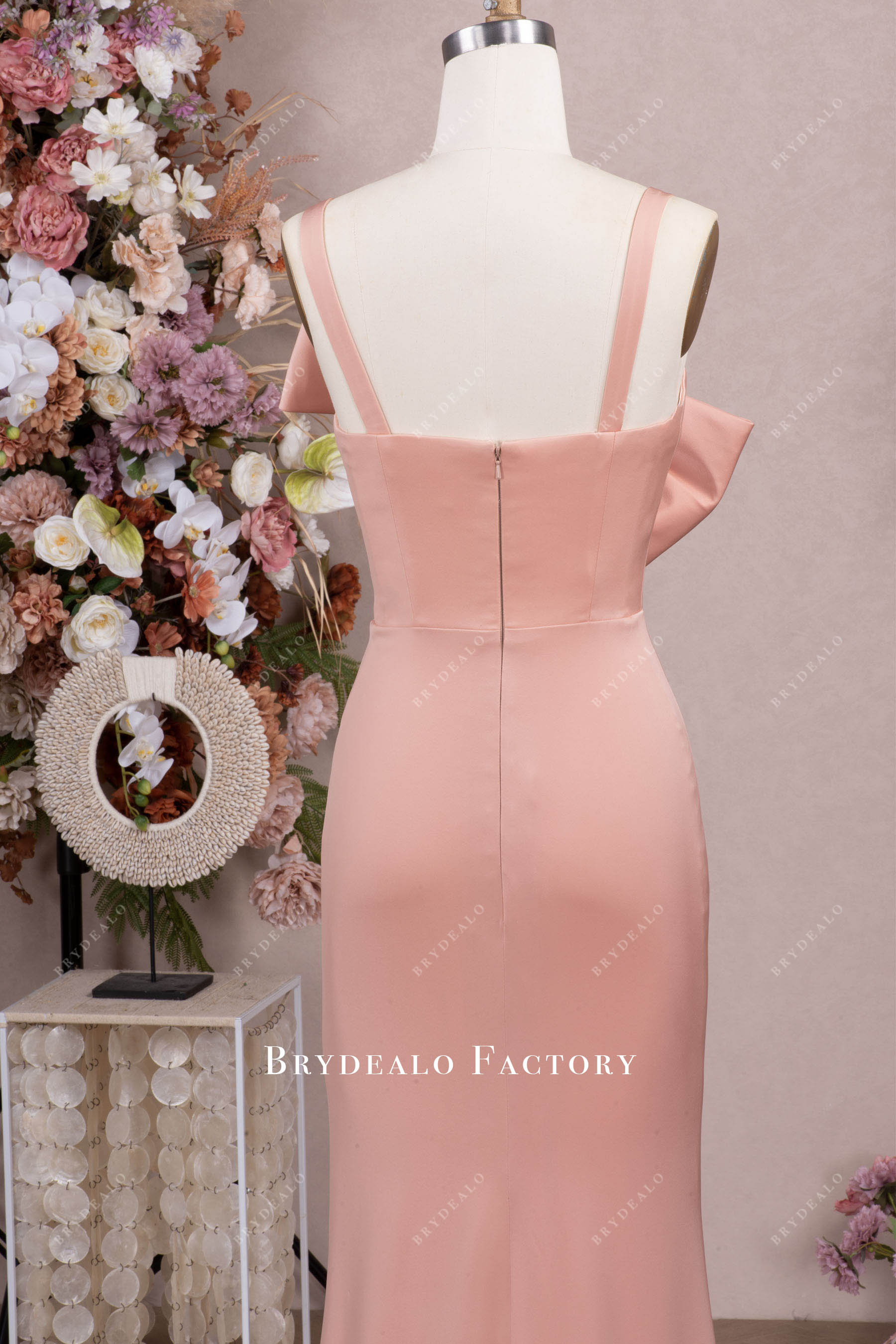 nude pink satin evening dress