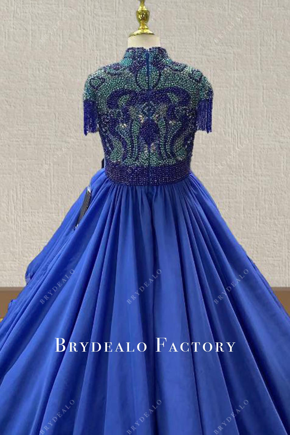 ocean blue high neck pageant dress