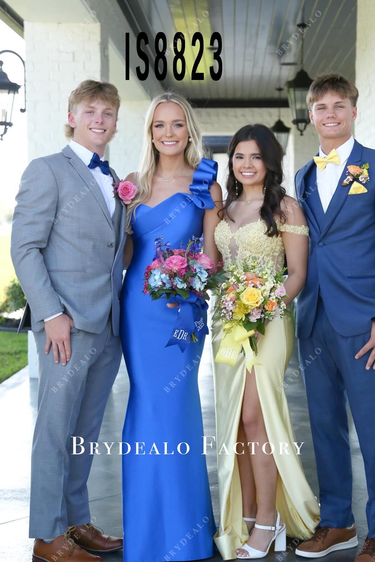 ocean blue one shoulder prom dress