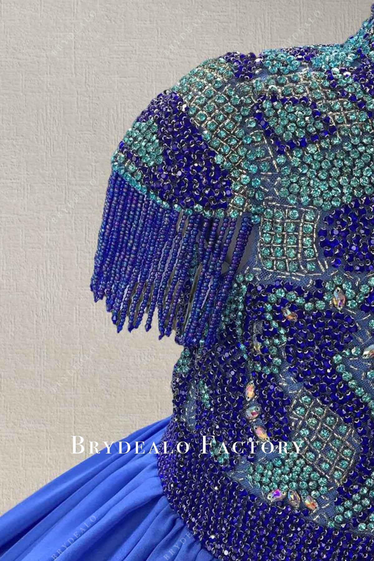 ocean blue tassels pageant dress