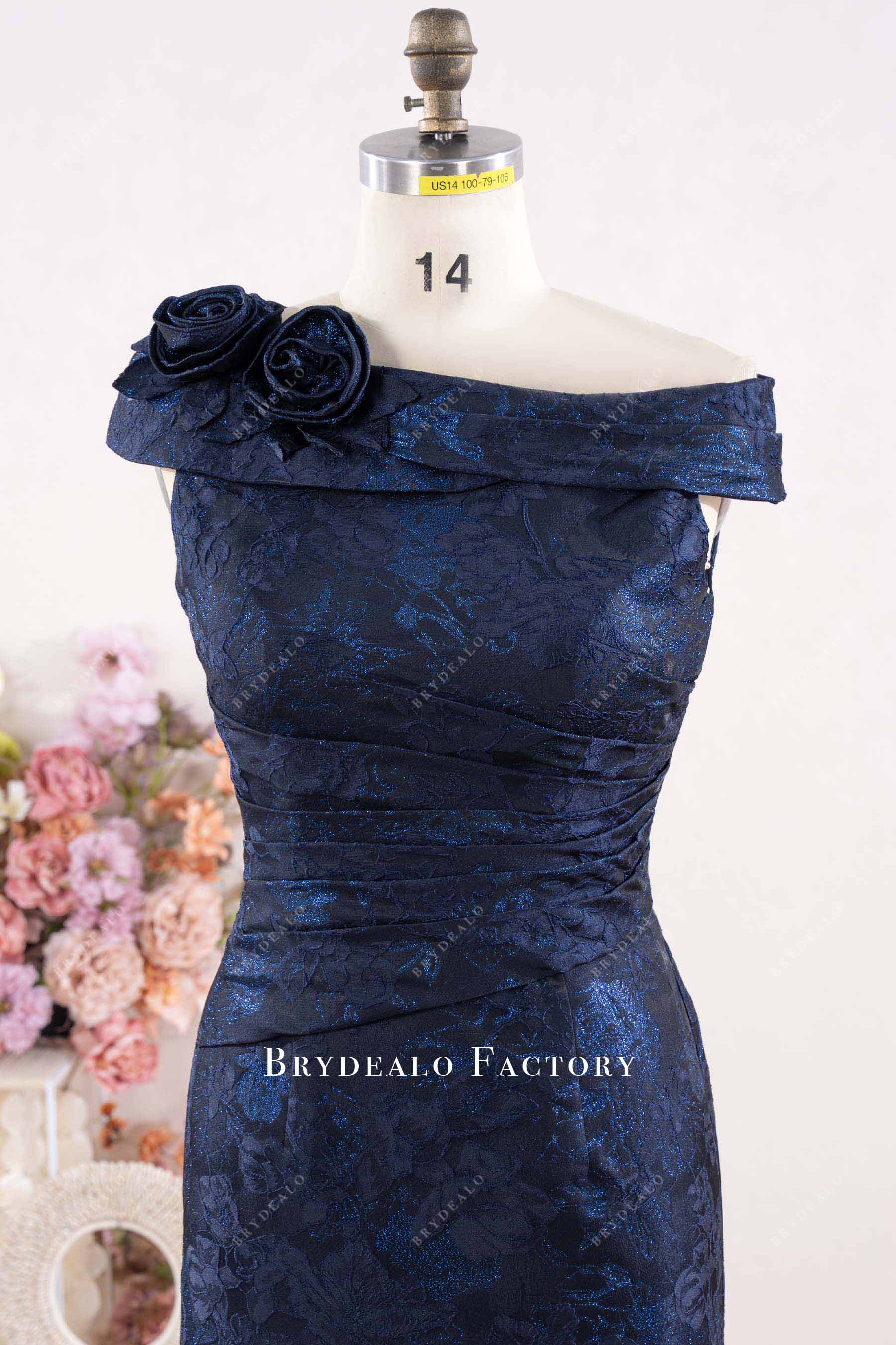 off shoulder 3d rose formal dress