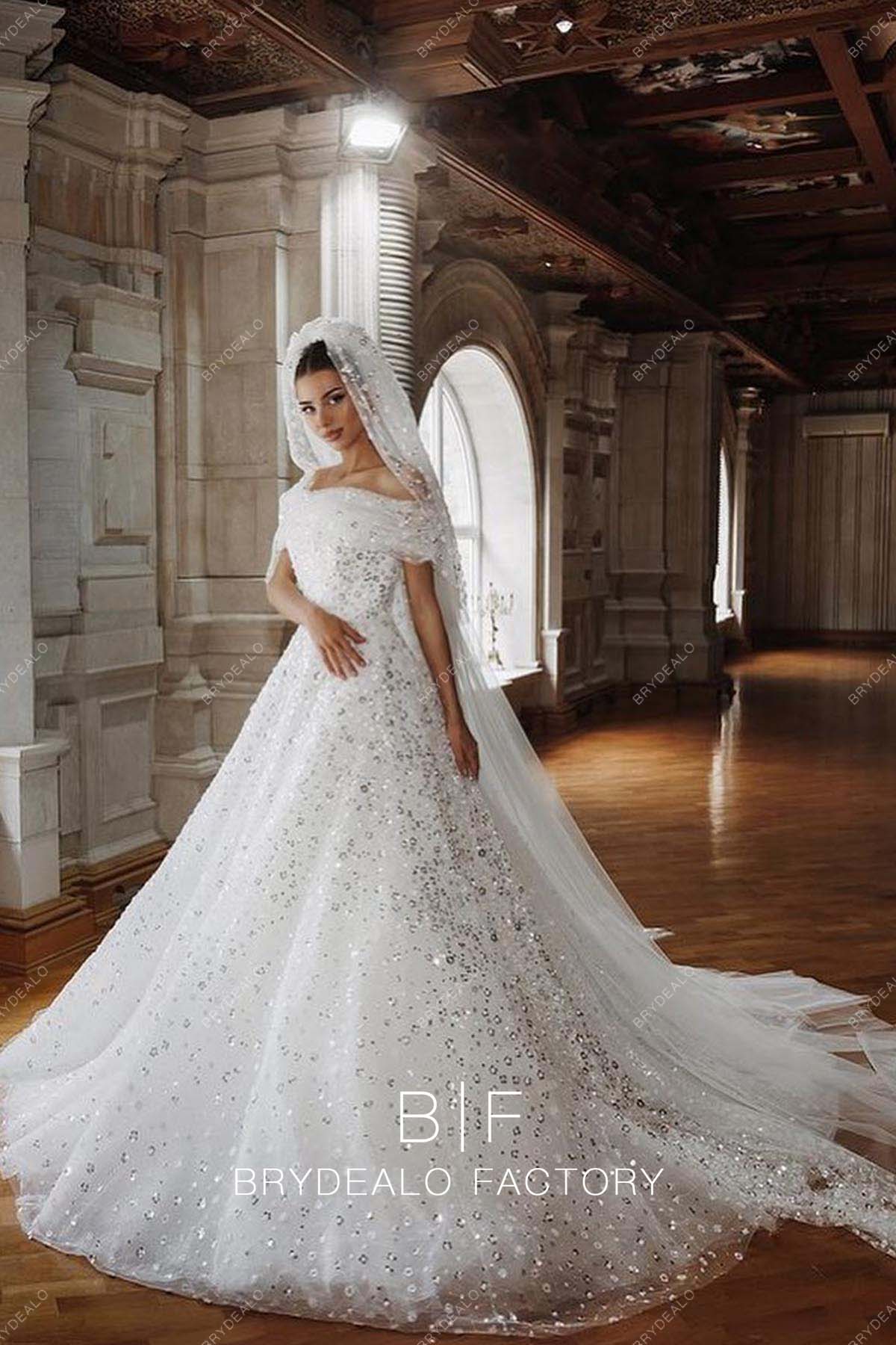 Off Shoulder Sparkly Ball Gown Custom Princess Wedding dress Off Shoulder Sparkly Ball Gown Custom Princess Wedding dress