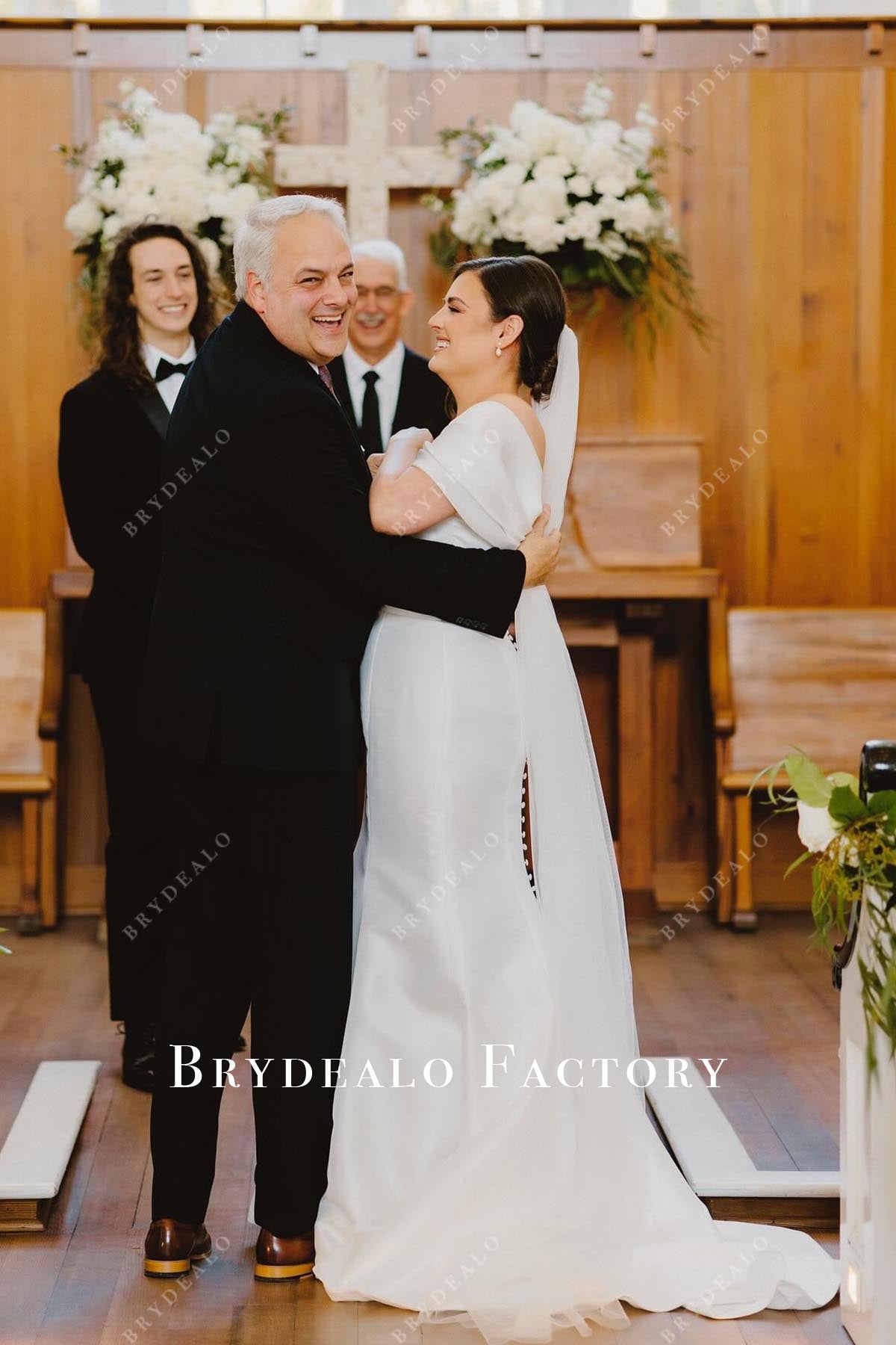 off shoulder court train wedding dress