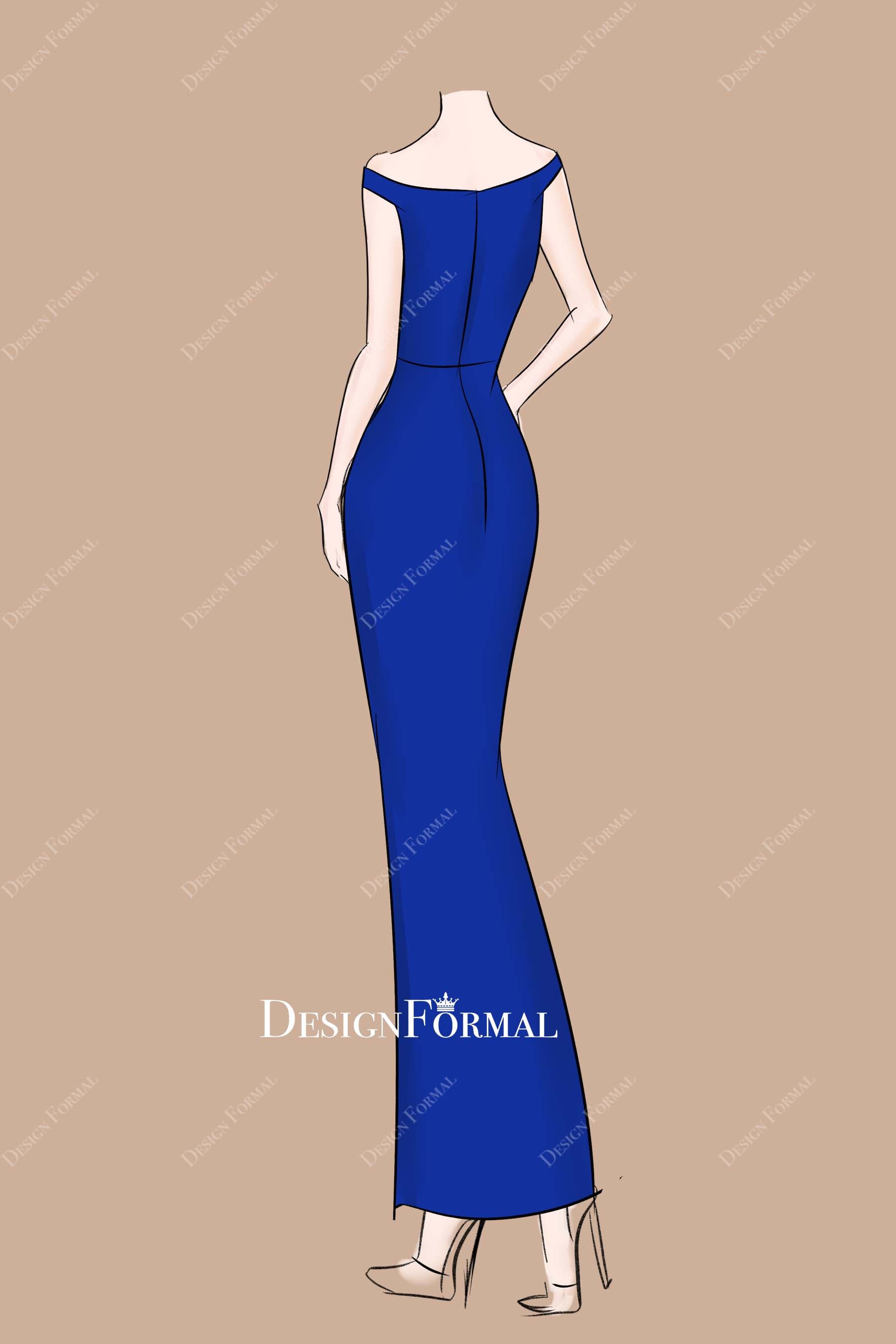 off shoulder custom wedding guest dress-sketch