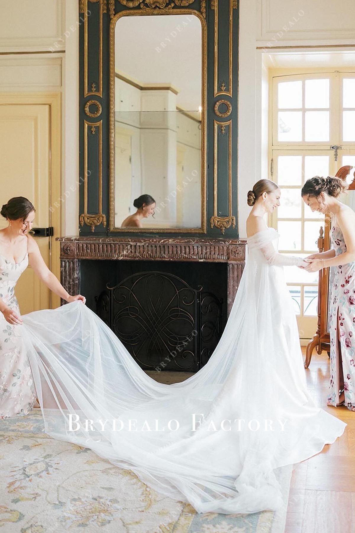 off shoulder long sleeves wedding dress