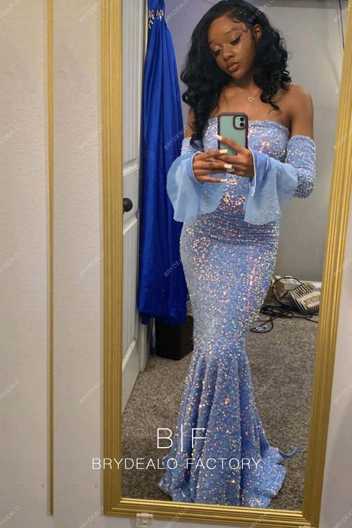 Prom Dress Macy's Reception Dresses Iridescent Sky Blue Sequin Off Shoulder Long Sleeve Mermaid Prom Dress Prom Dress Macy's Reception Dresses Iridescent Sky Blue Sequin Off Shoulder Long Sleeve Mermaid Prom Dress