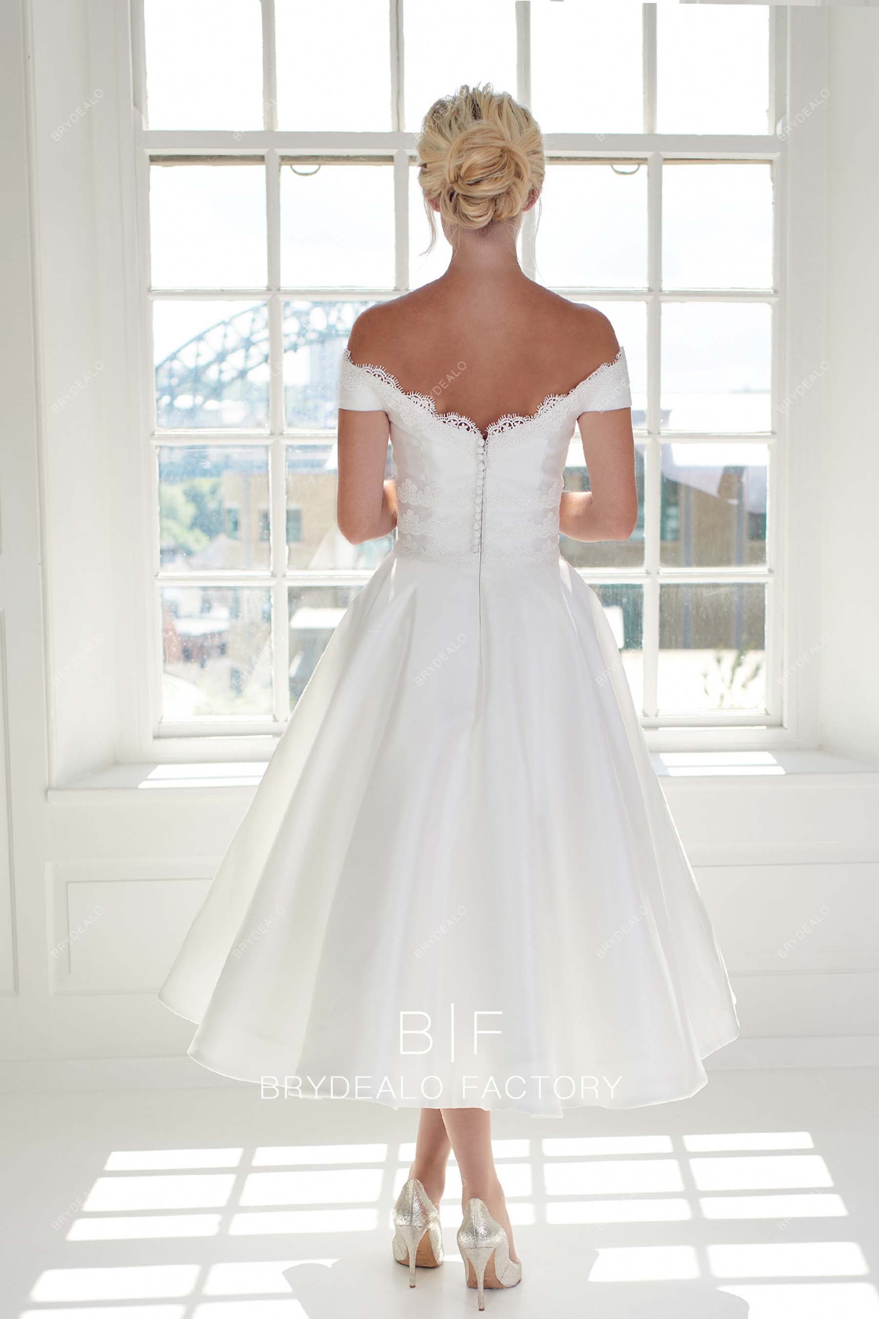 off shoulder short bridal dress