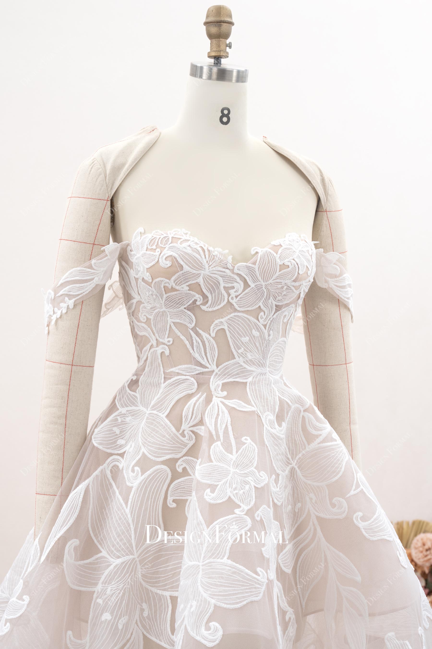 off shoulder sweetheart neck bridal dress