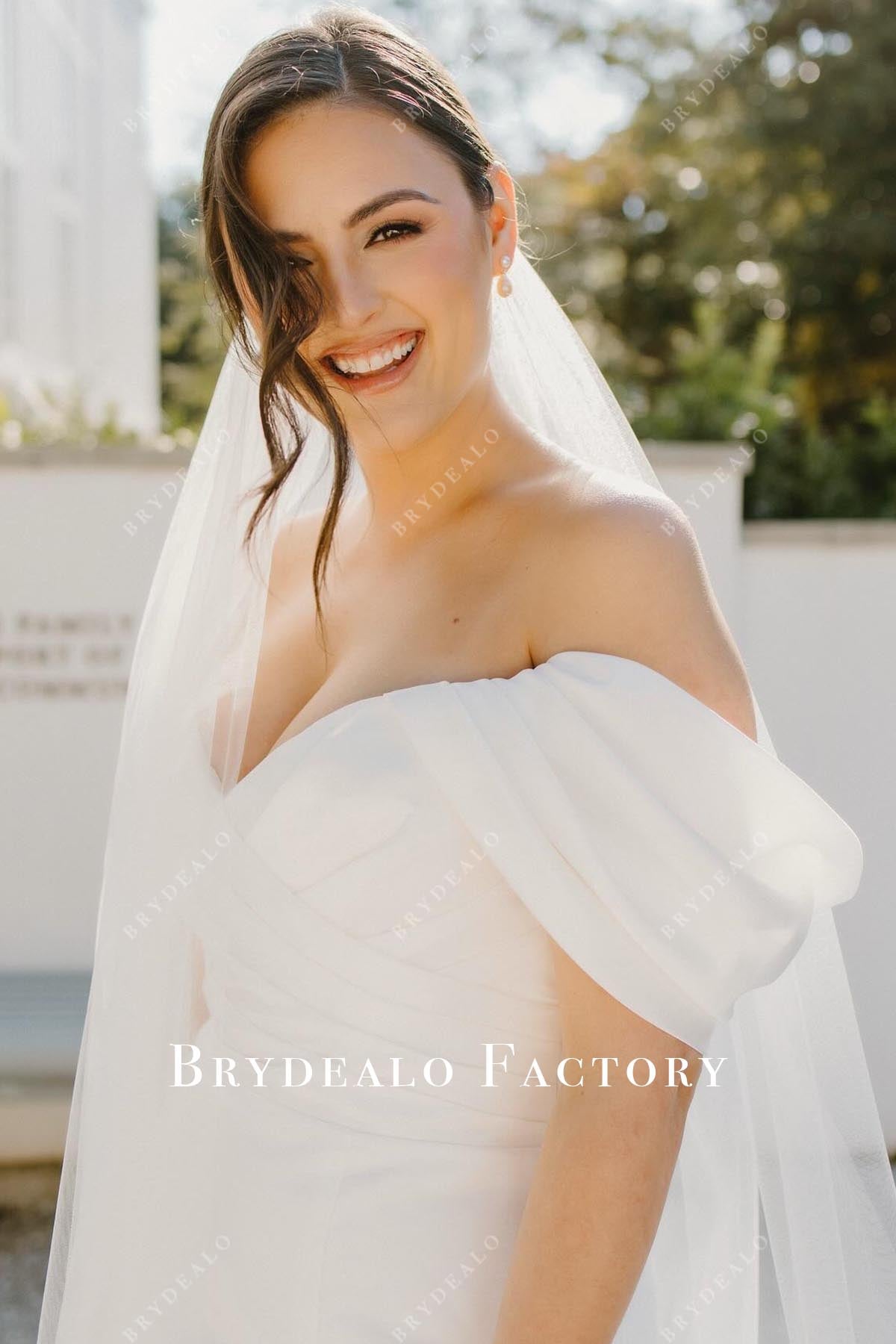 off shoulder v neck wedding dress