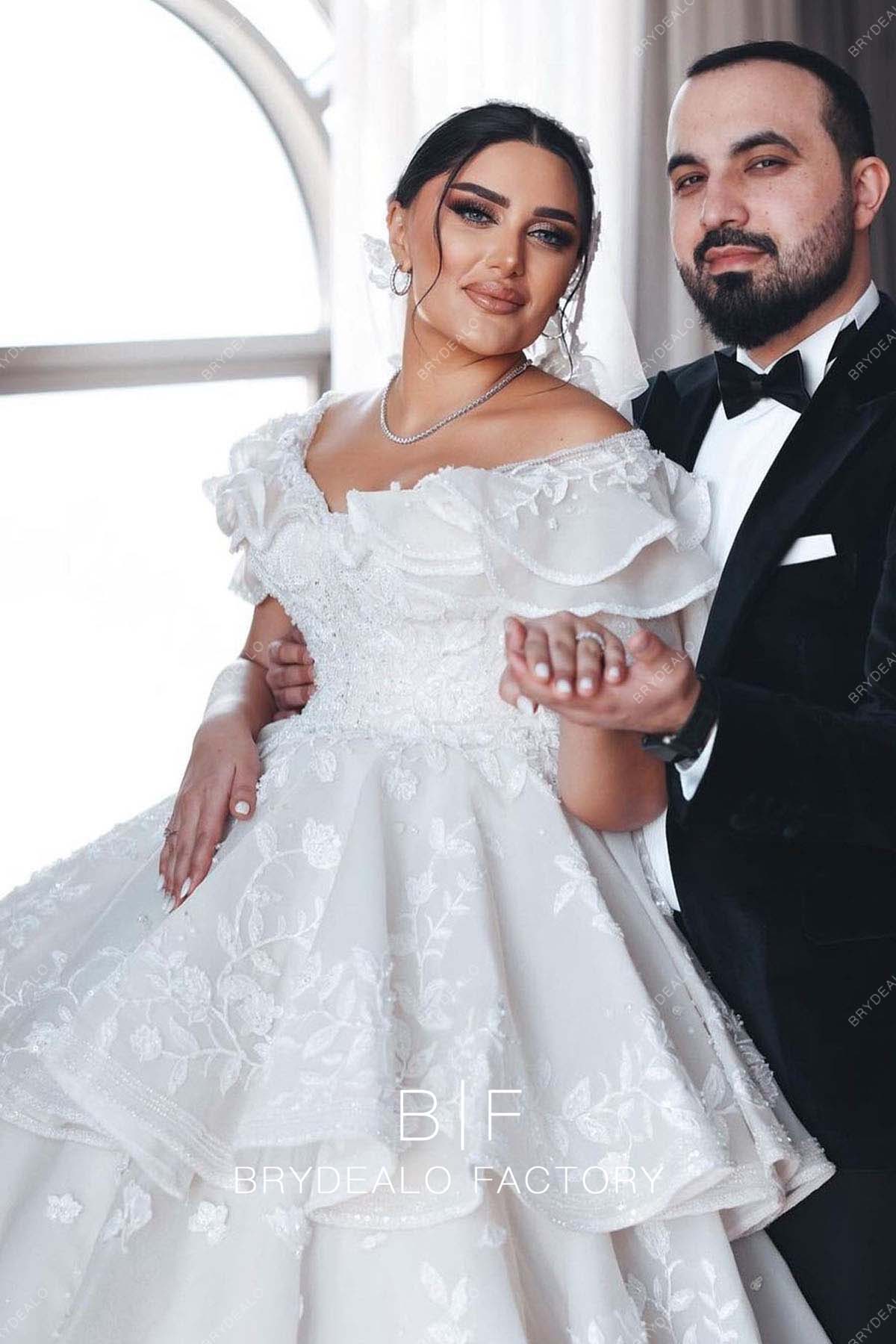Plus Size Lace Off Shoulder Designer Wedding Ball Gown