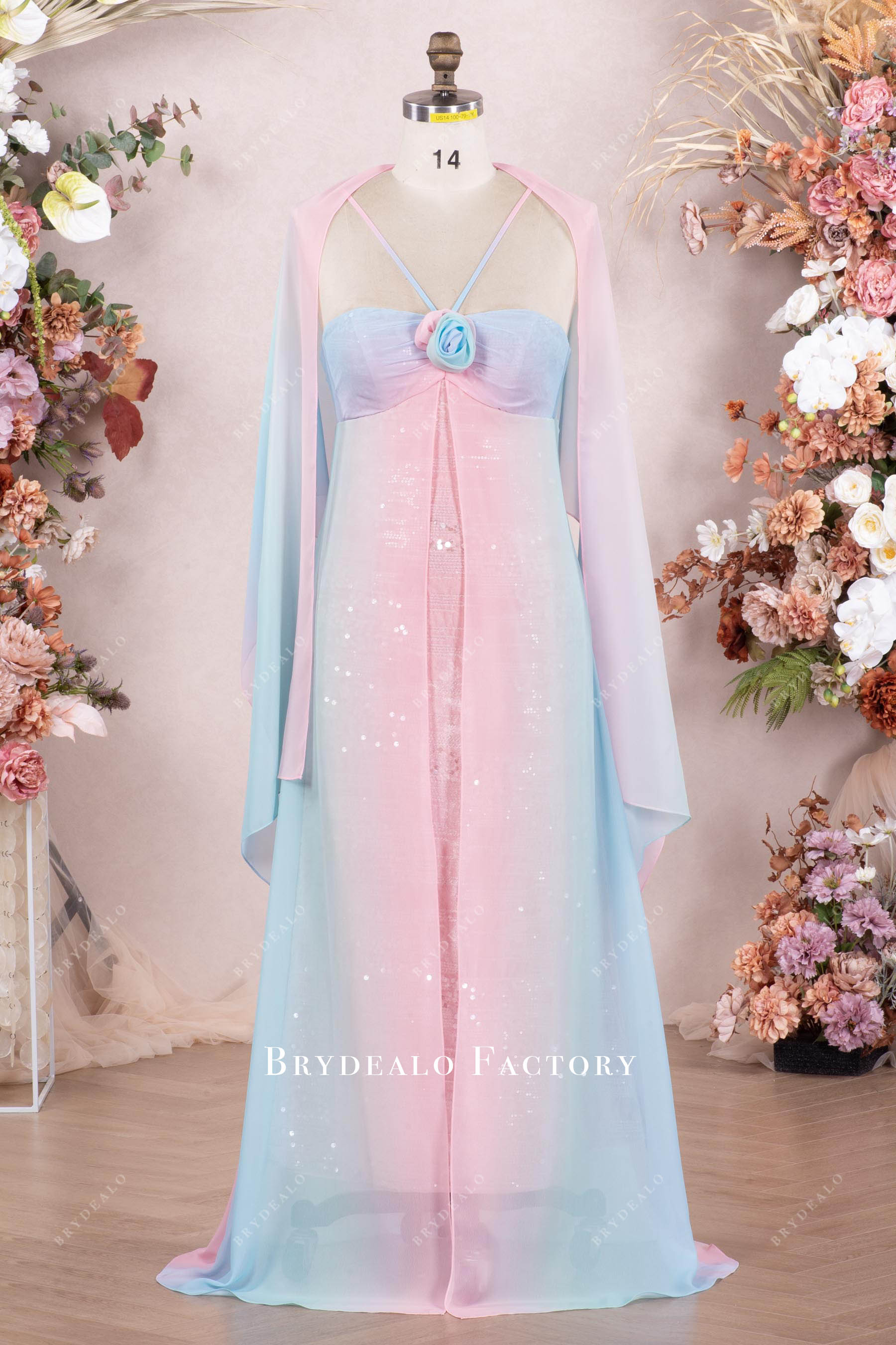 Fairy Ombre Chiffon Shawl Halter Neck Bridesmaid Dress Fairy Ombre Chiffon Shawl Halter Neck Bridesmaid Dress