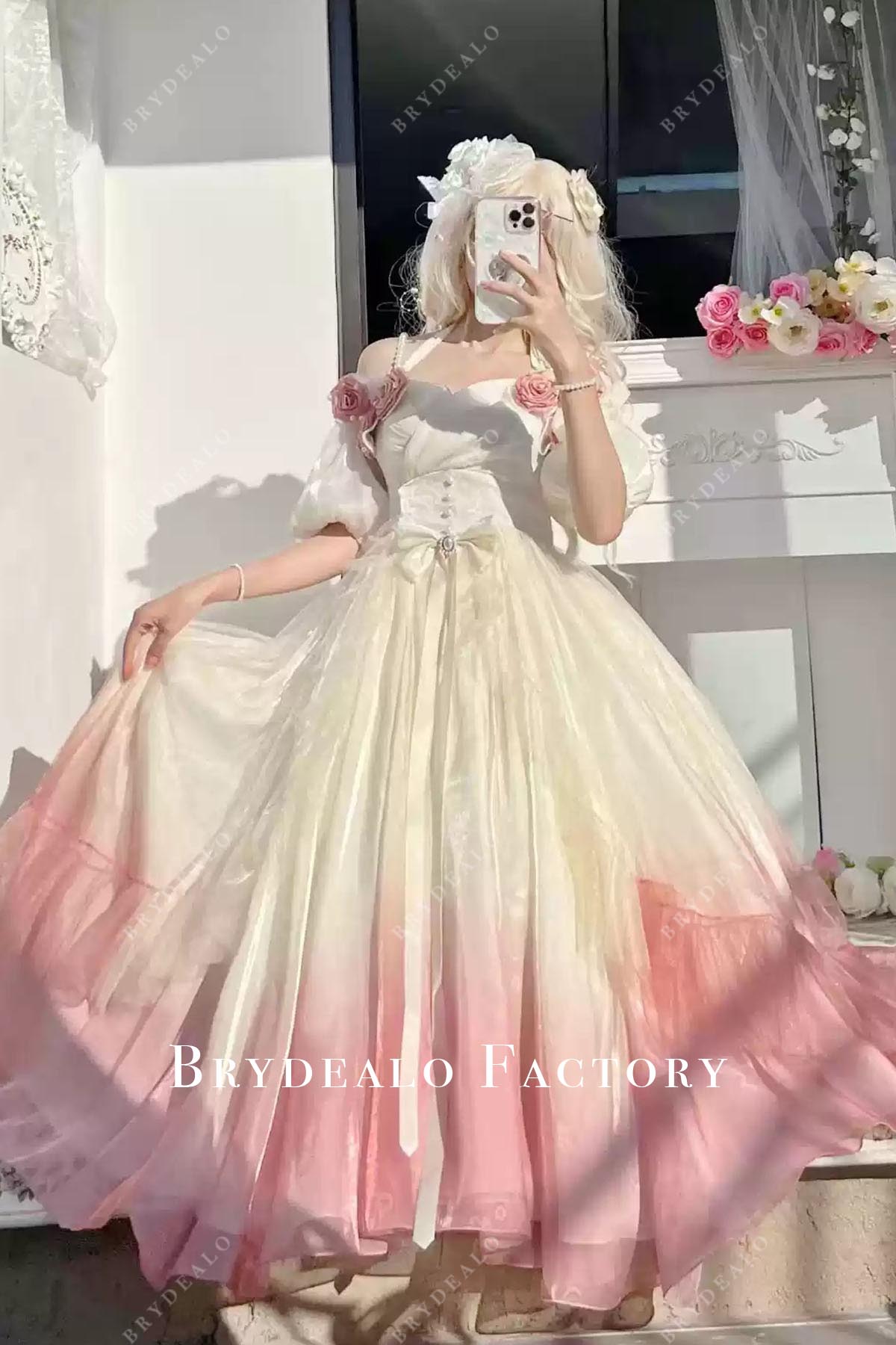 ombre pink a line lolita dress