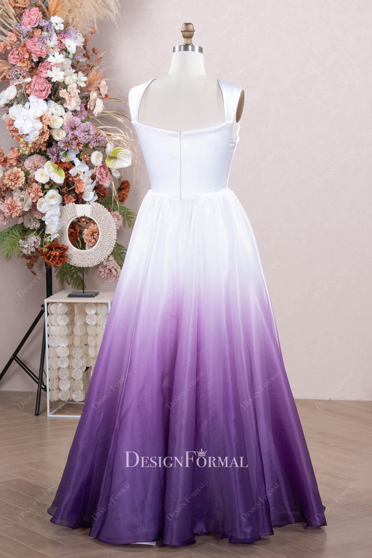 ombre purple floor length wedding dress