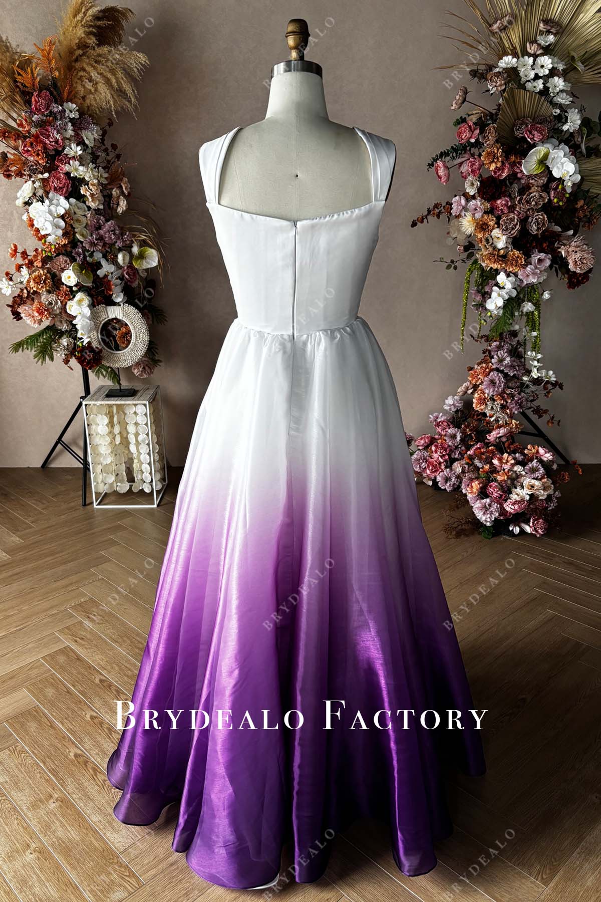 ombre purple floor length wedding dress
