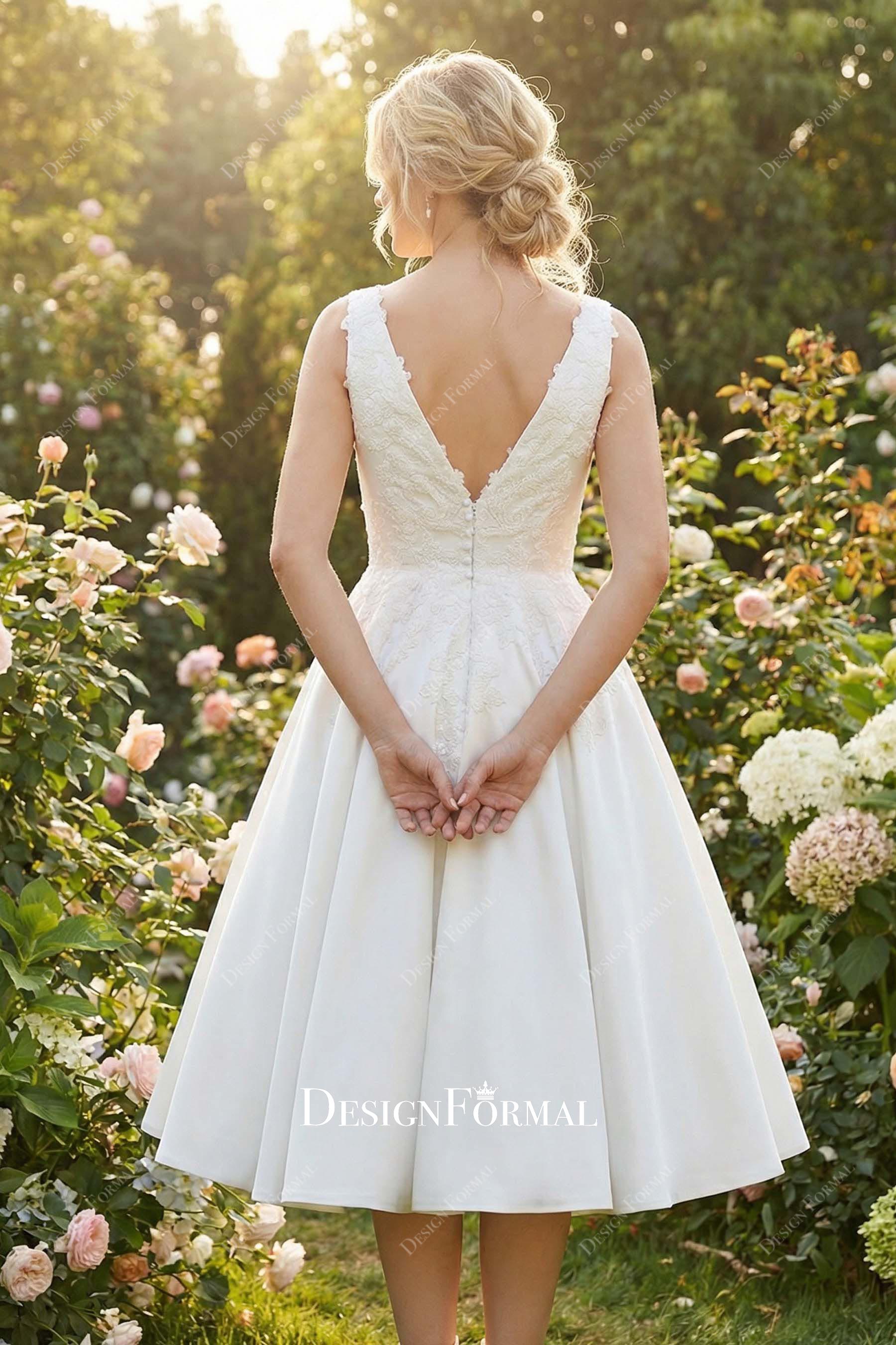 open V-back short garden wedding dress
