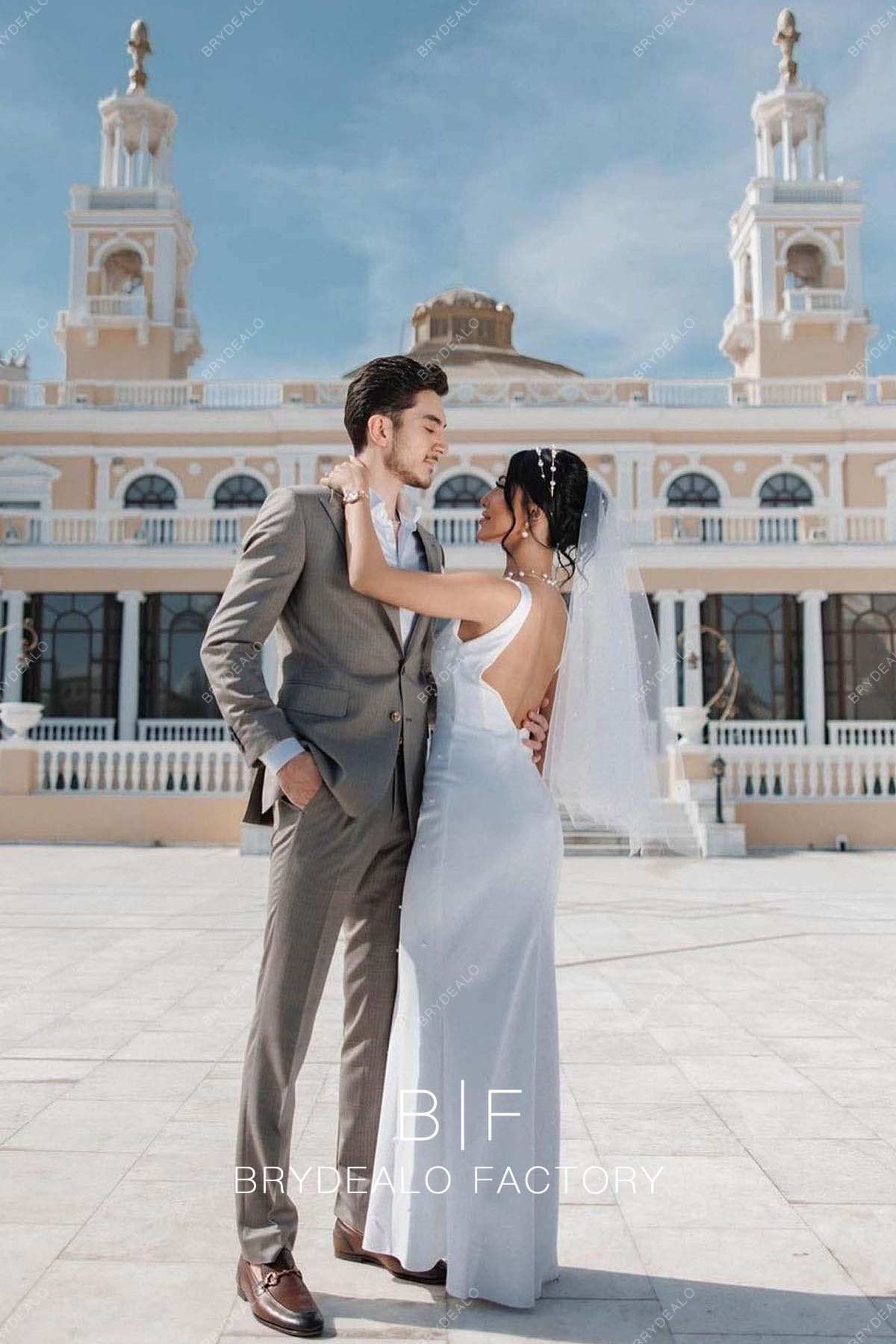 Open Low Back Floor Length Elopement Wedding Dress