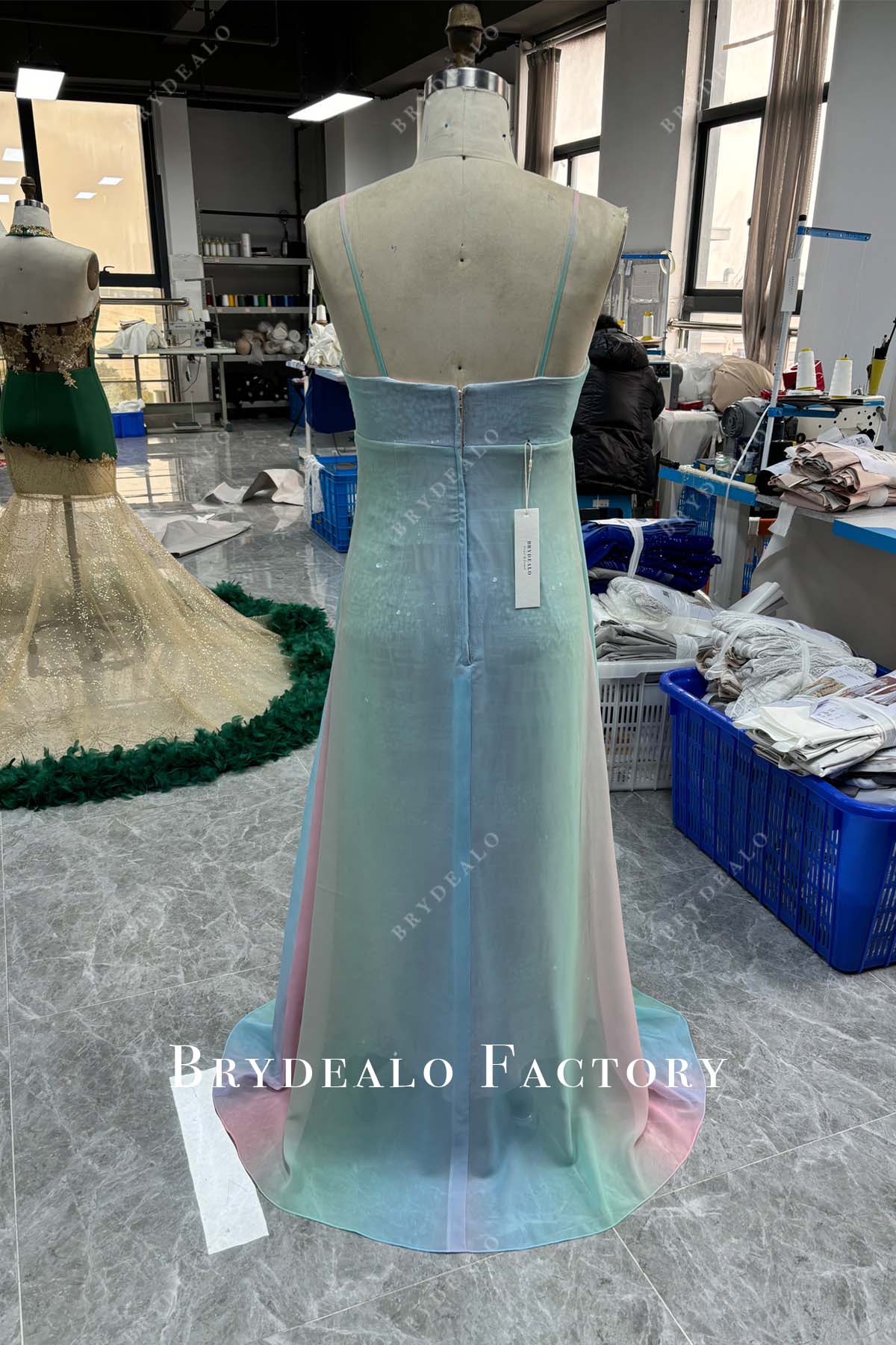 open back plus size multi colored chiffon wedding party dress