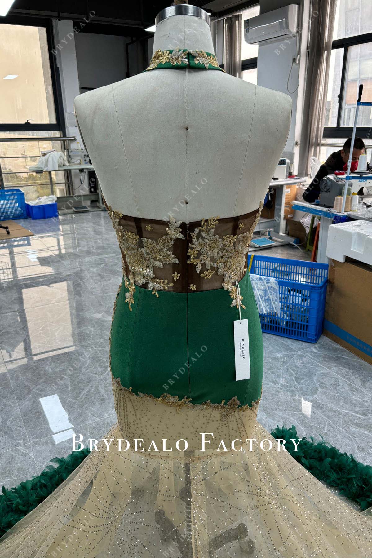 open back halter neck prom gown