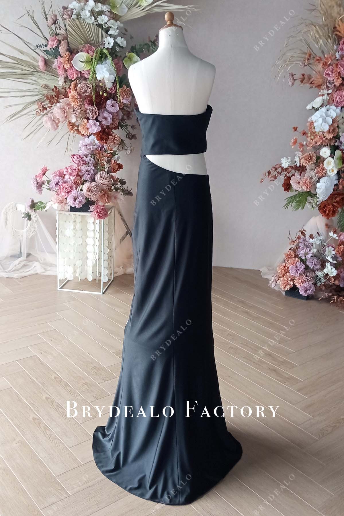 open back strapless jersey black maxi dress