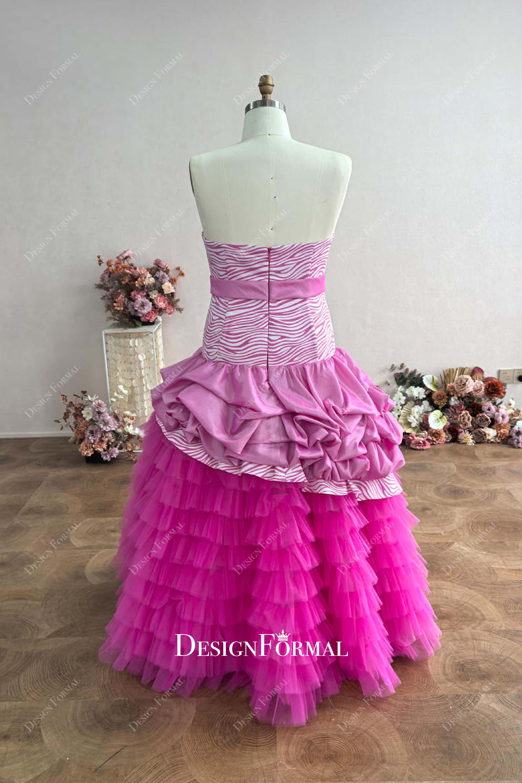 open back ruffled trumpet teenagers prom dress