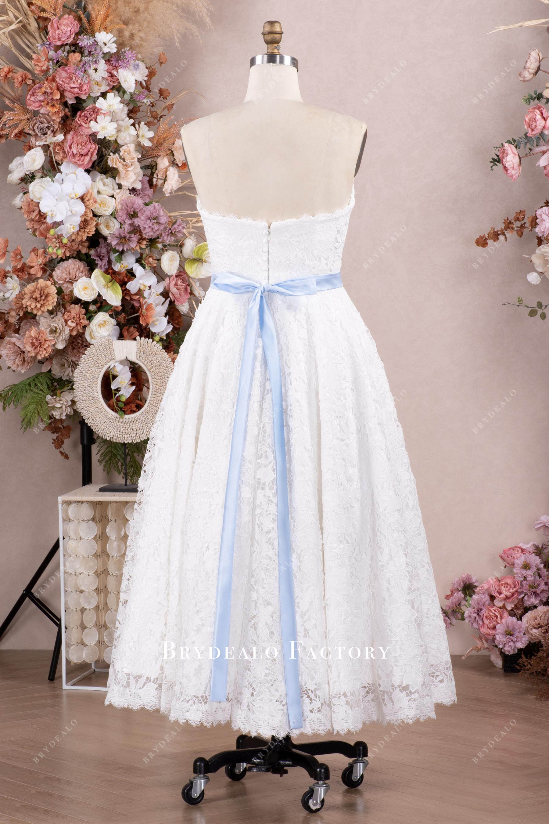 open back sash short vintage wedding dress