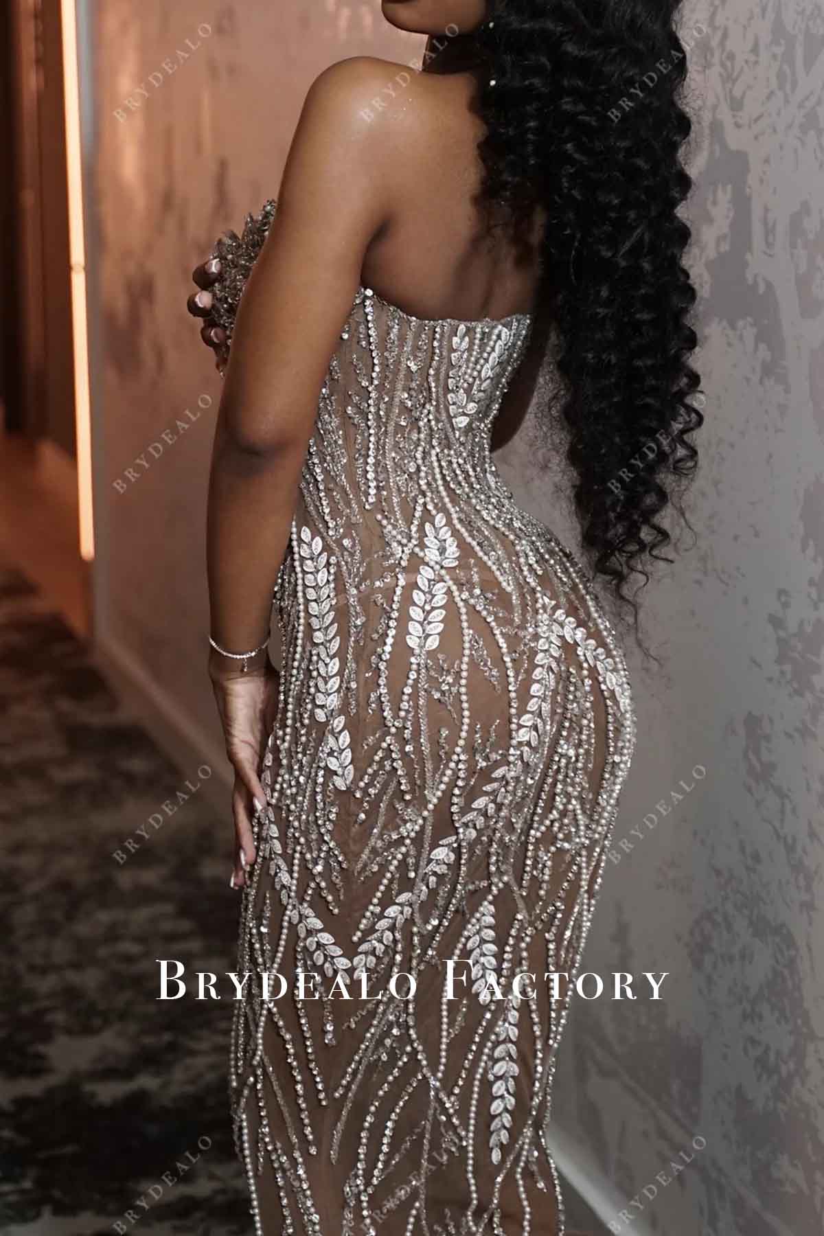 open back strapless sparkly crystal glitter prom dress