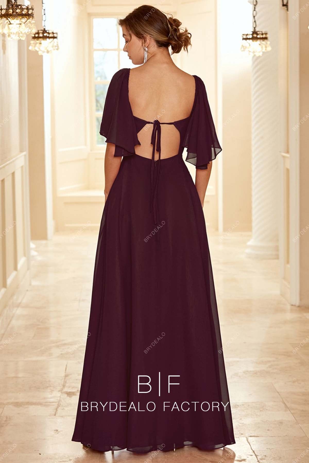open back wine floor length bridesmaid dress