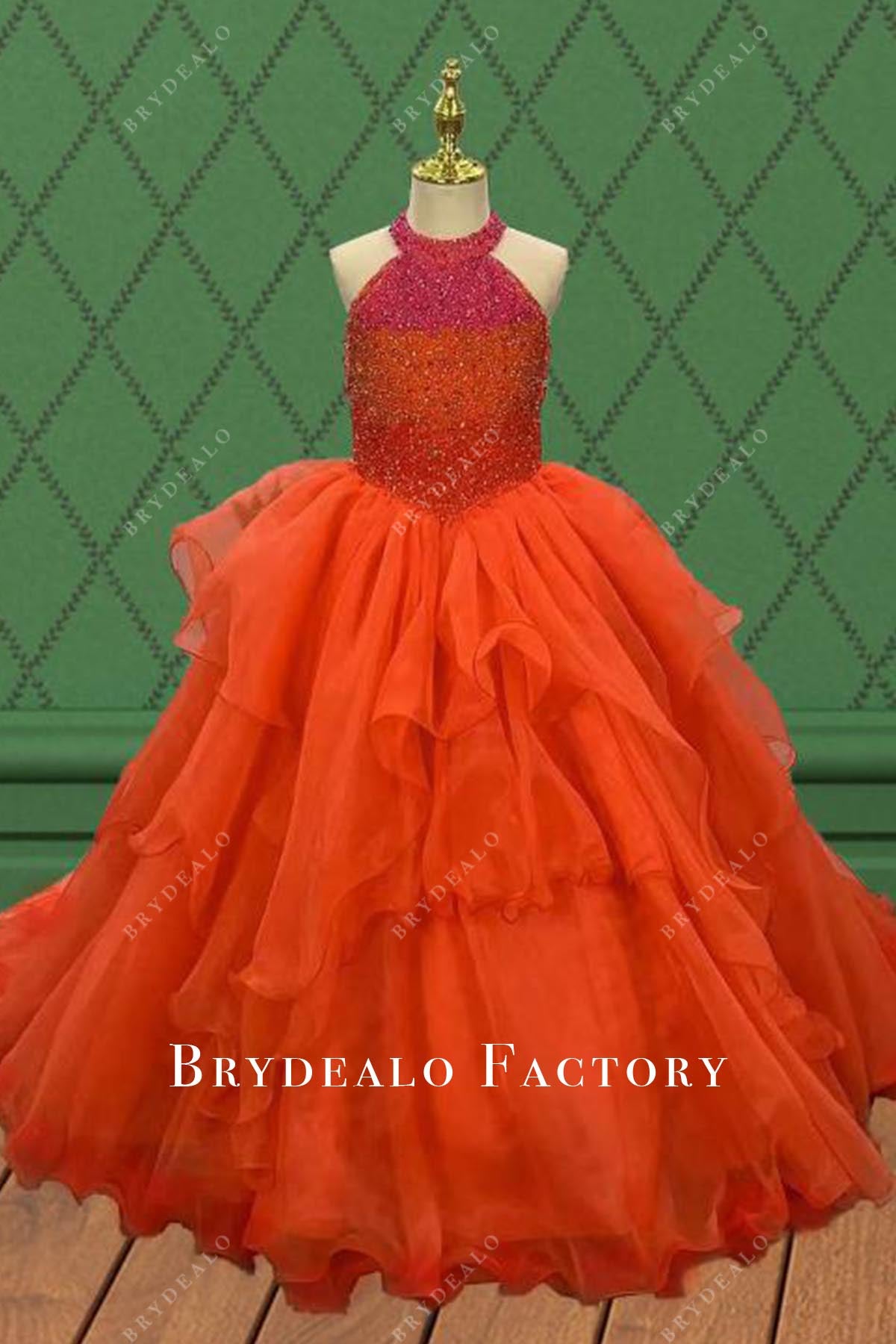 orange halter pageant dress
