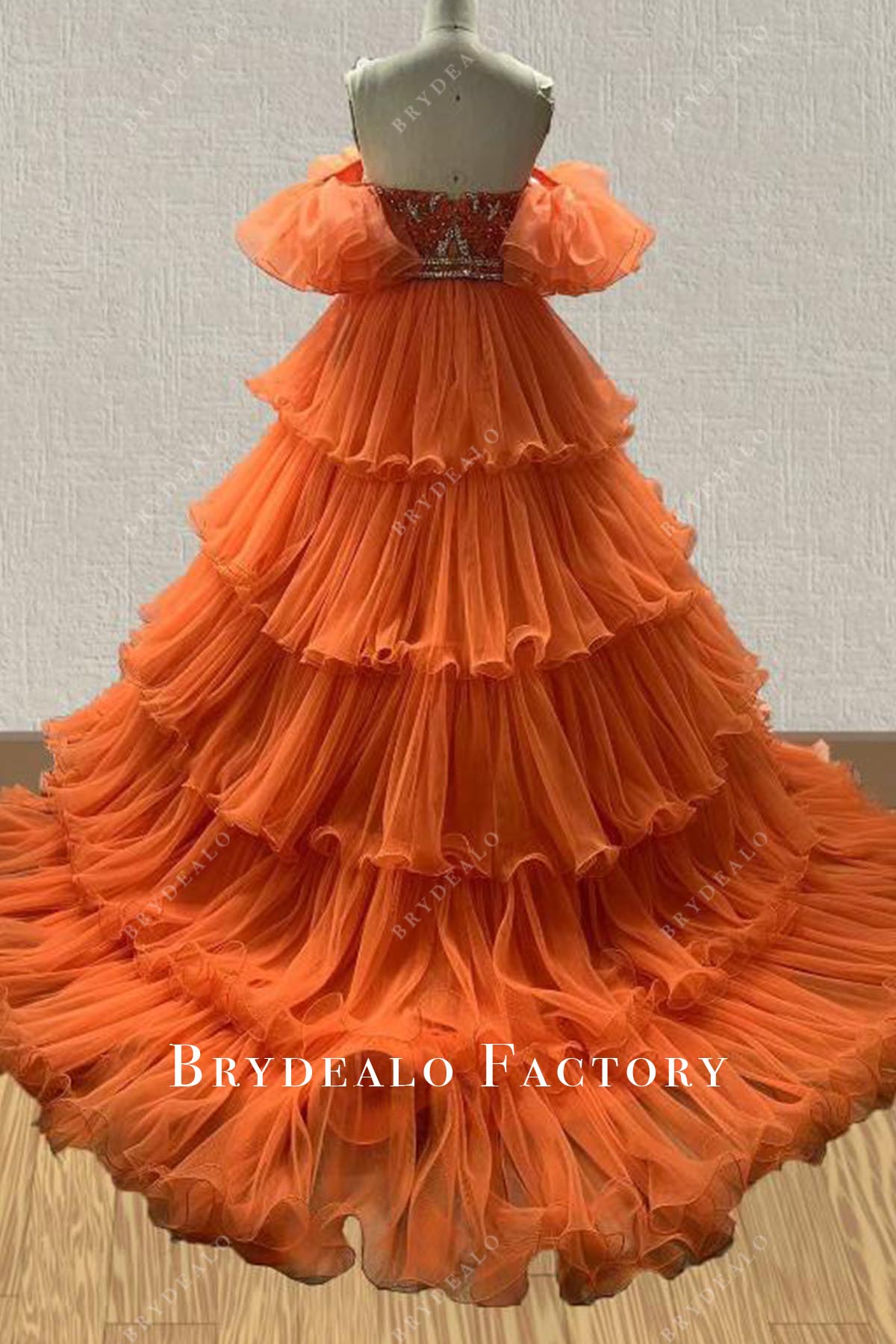 orange layered pageant dress