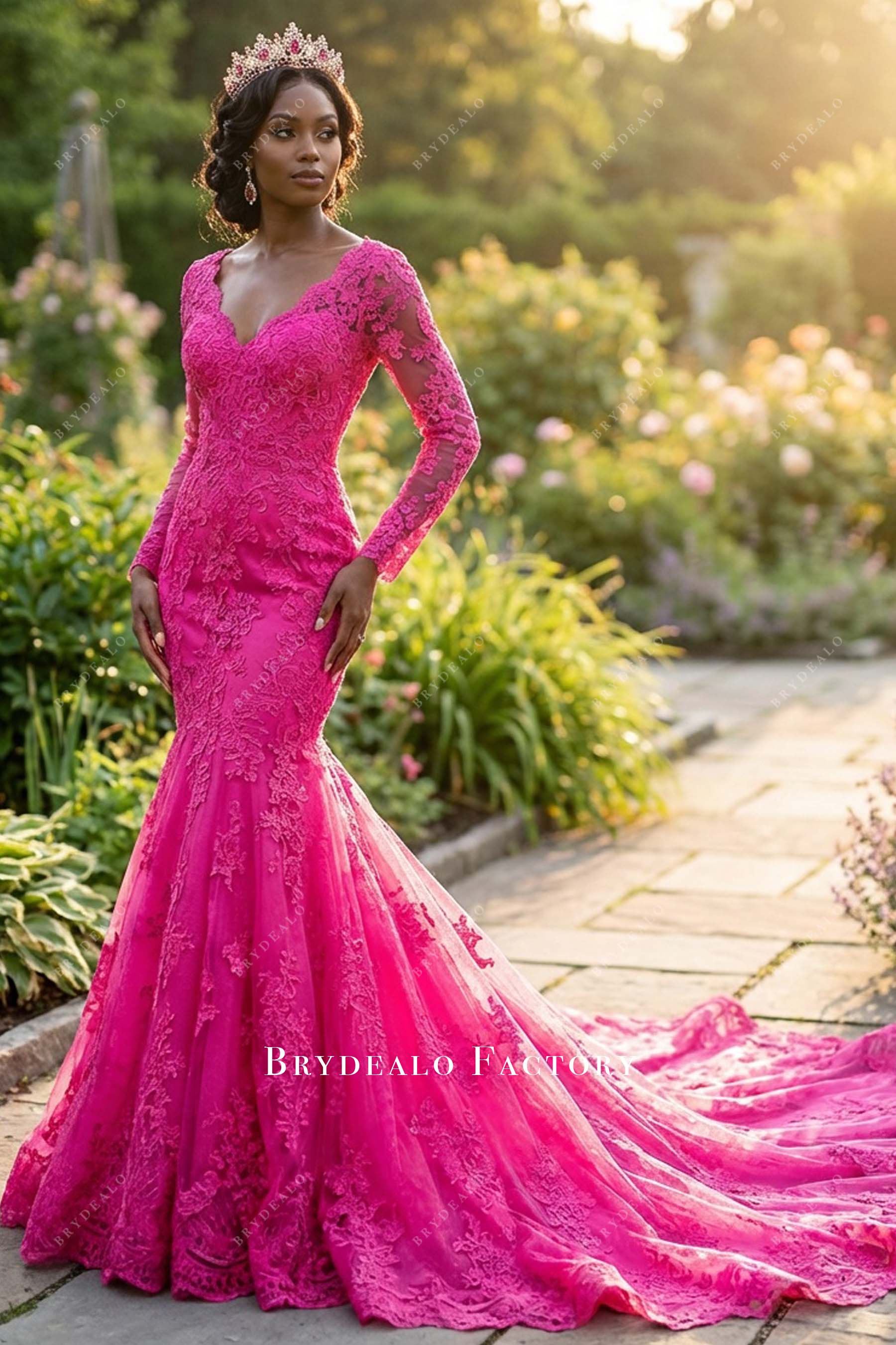 Orchid Lace Long Sleeve Mermaid wedding Dress