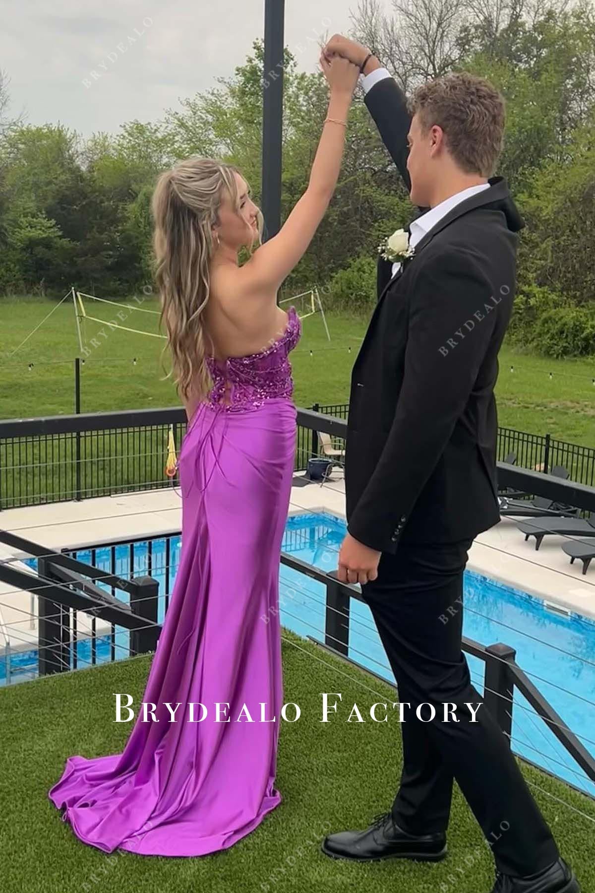 orchid lace top mermaid prom dress