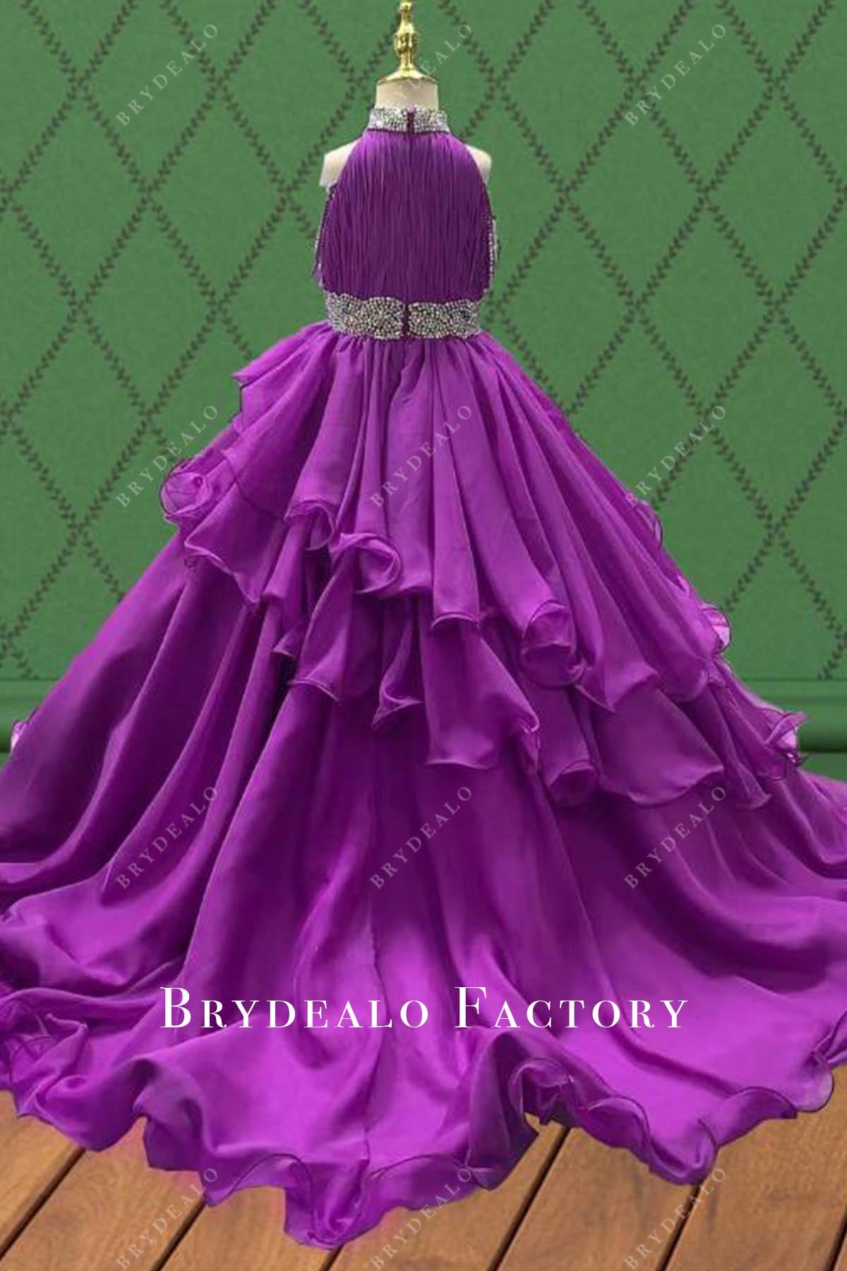 orchid layered sweep train pageant dress